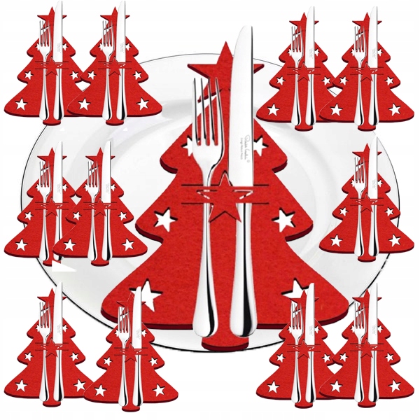 ŚWIĄTECZNE ETUI PODKŁADKI FILCOWE SZTUĆCE POKROWIEC DEKORACJA CHOINKA 6 SZT