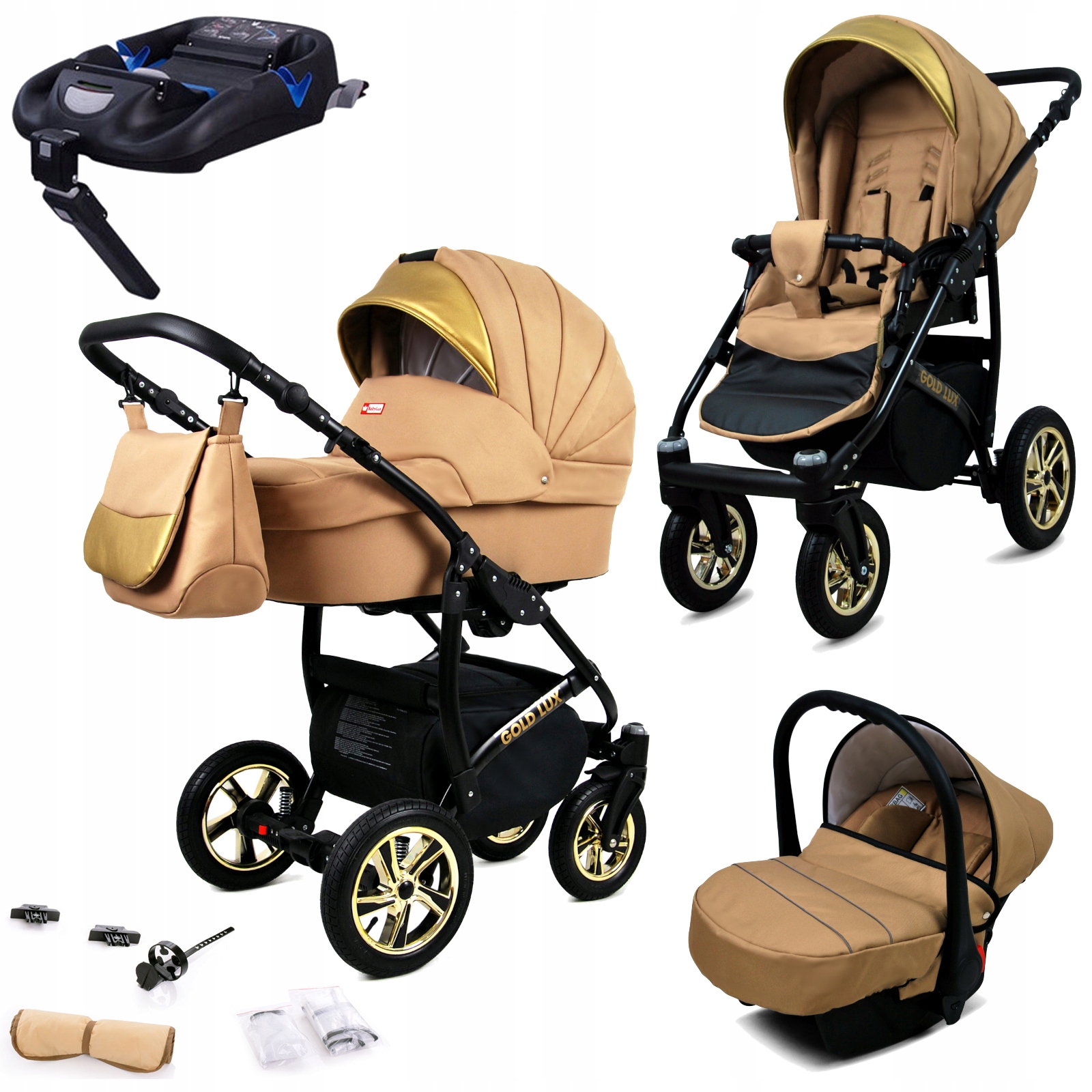 Wózek dziecięcy 4w1 BabyLux Gold Lux spacerówka gondola fotelik baza Isofix