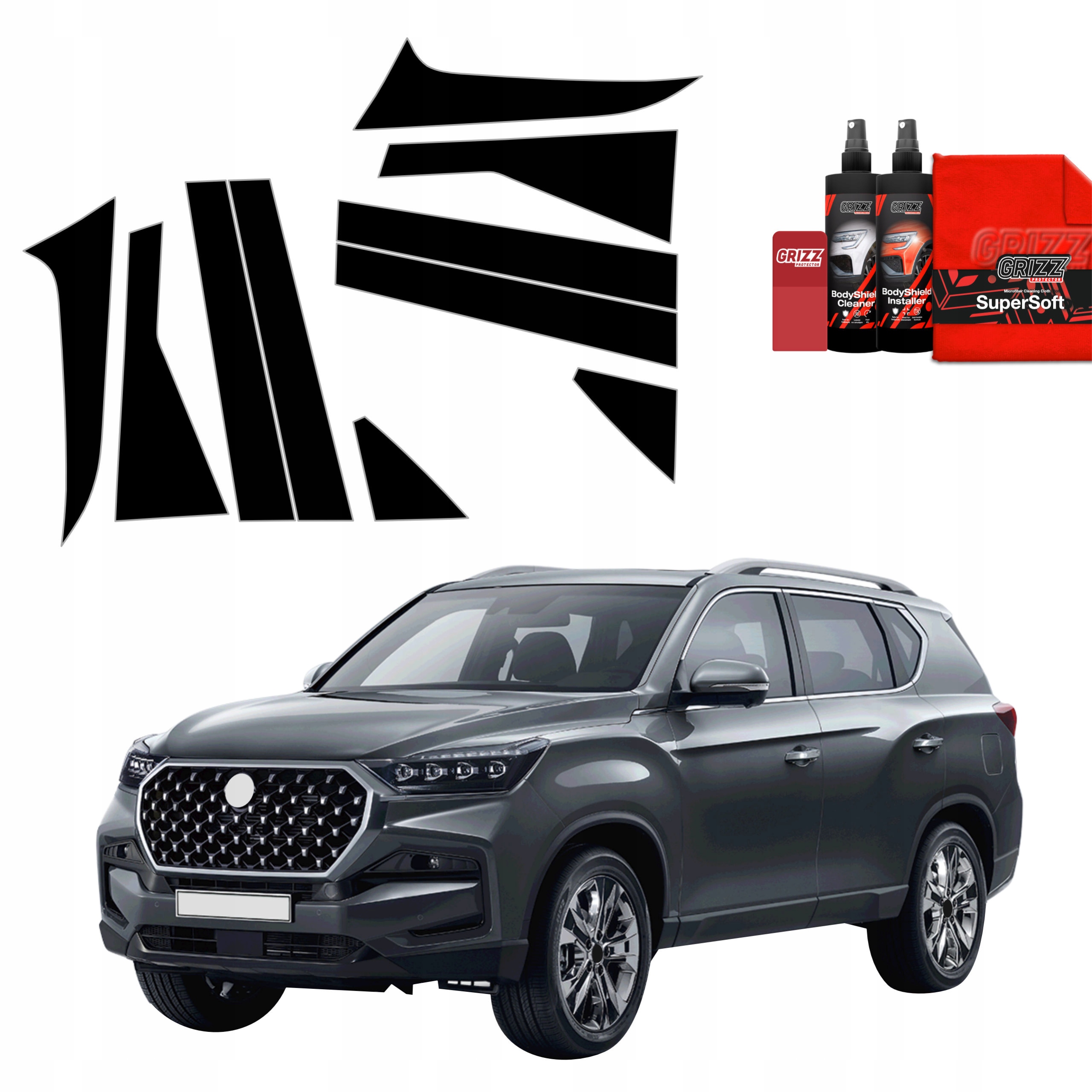 10v1 Černá fólie na sloupky pro SsangYong Rexton (2023-2025)