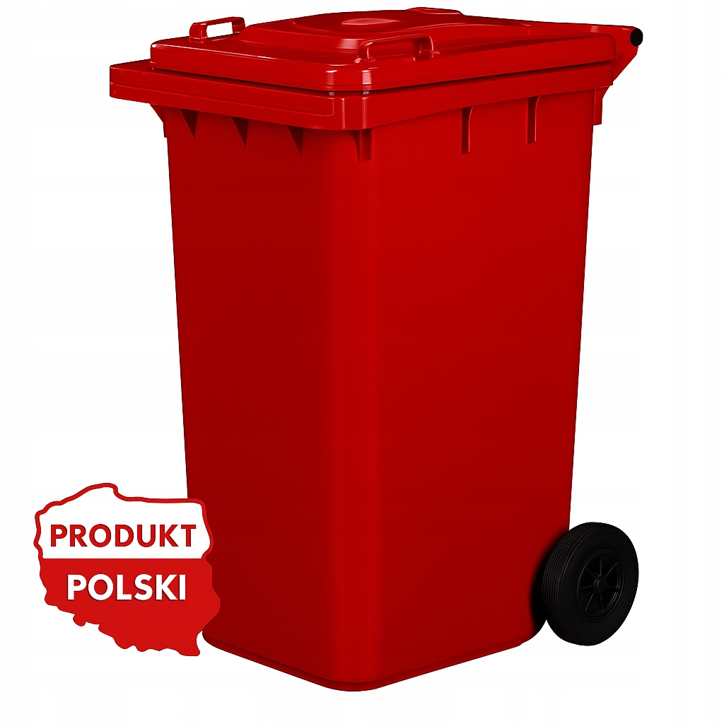 Pojemnik na odpady 120L czerwony z kółkami i pokrywą – na metale Medyczne