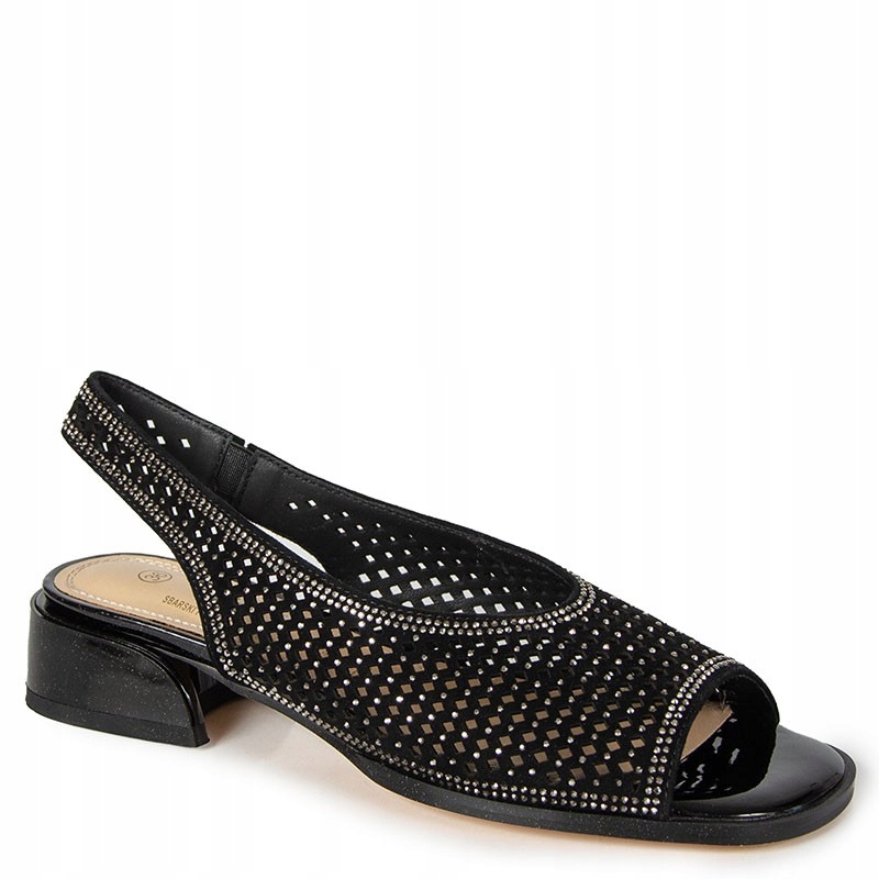 S.barski CR61-3131 Černé Kožené Sandály Na Podpatku Bez Prstů 40