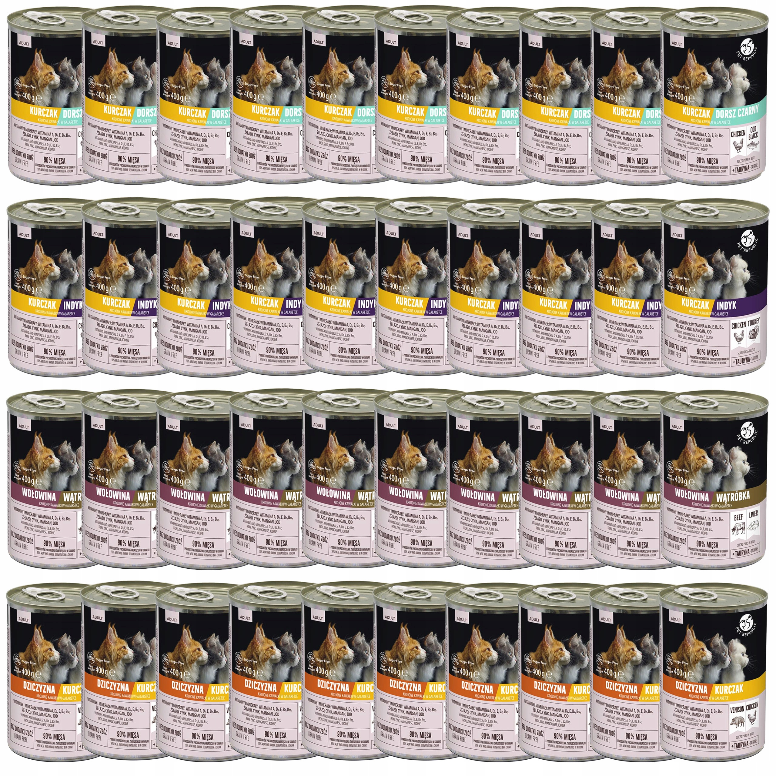 Levně Pet Republic Krmivo mokré kousky v želé pro kočky mix chutí 40 x 400 g