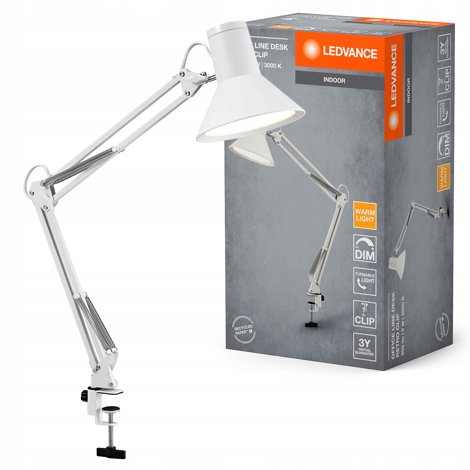 Stolová lampa Led Klip nastaviteľná 9W 617lm 3000K Office Line