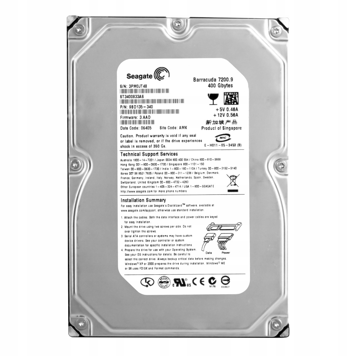Seagate Barracuda 7200.9 400GB 7.2K 8MB Sata II 3.5'' ST3400833AS