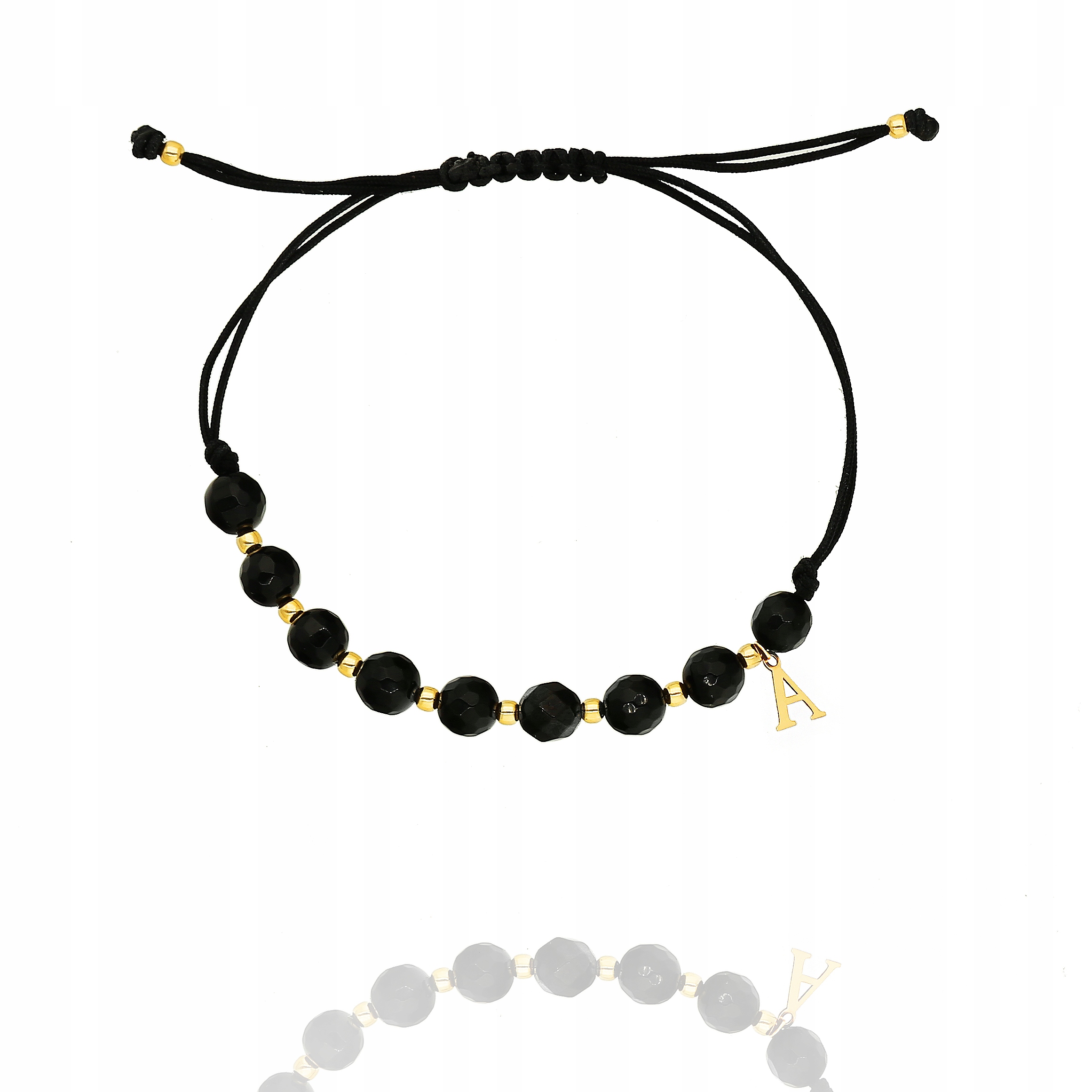 Náramek na provázku s písmenem a kuličkami, pr. 585