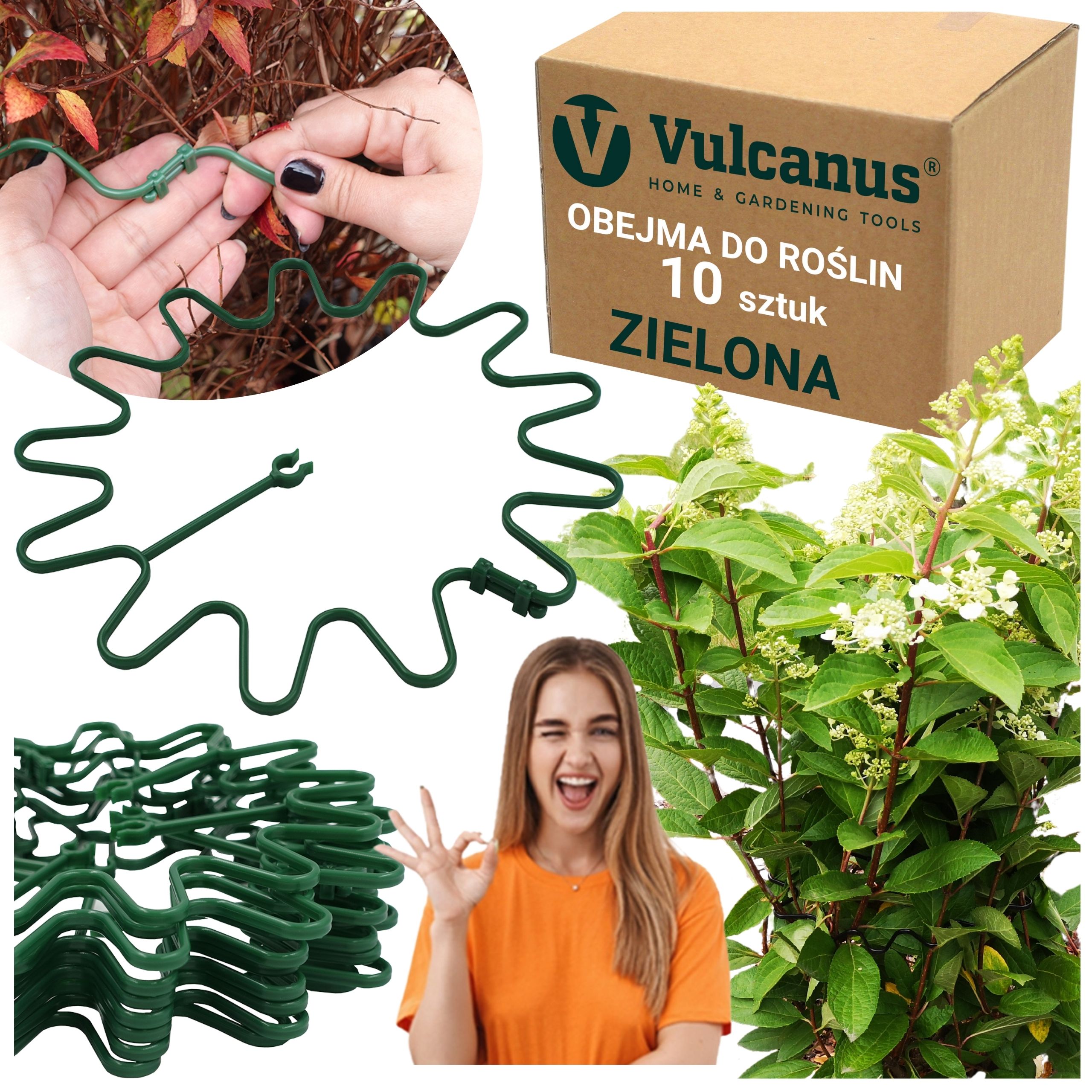 Podpora obejma na HORTENSJE ring do hortensji roślin kwiatów ZIELONA 10szt