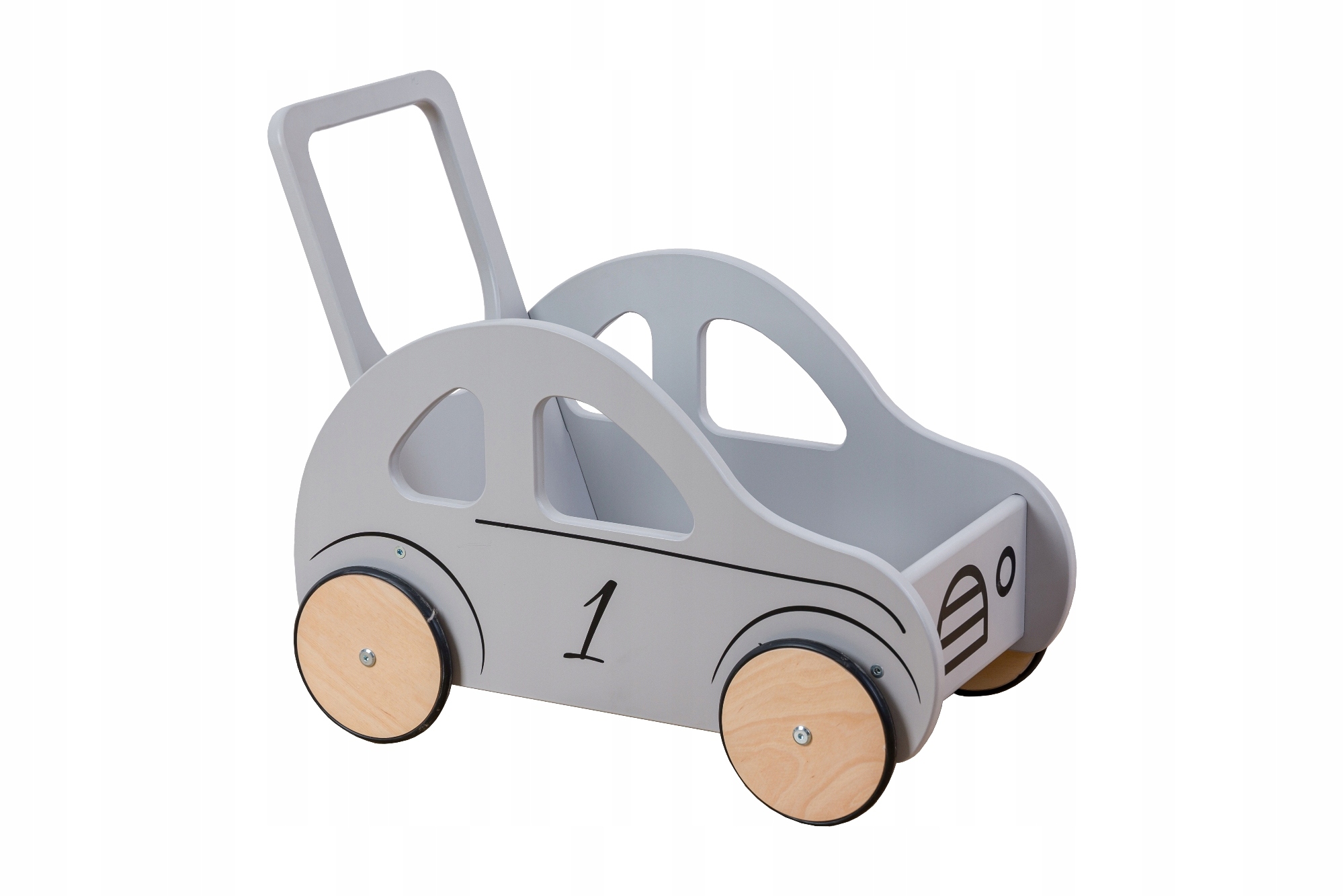 Jeździk , pchacz pojemnik wózek na zabawki- auto szare