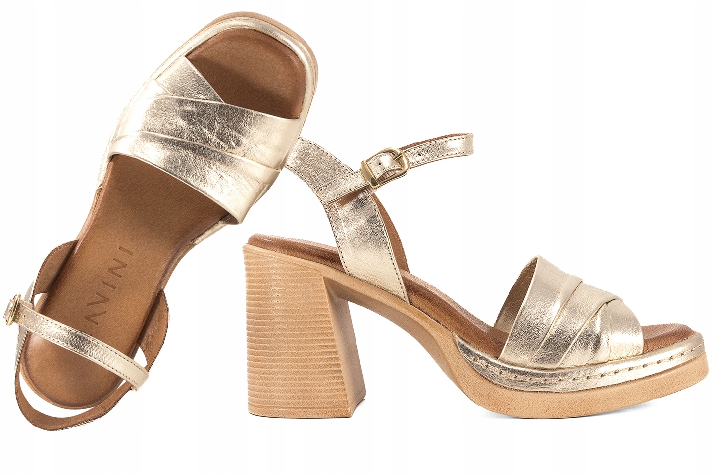 Ravini 030.328.0266 Dámské Sandály Na Podpatku Kůže zlatá Zlatá 37