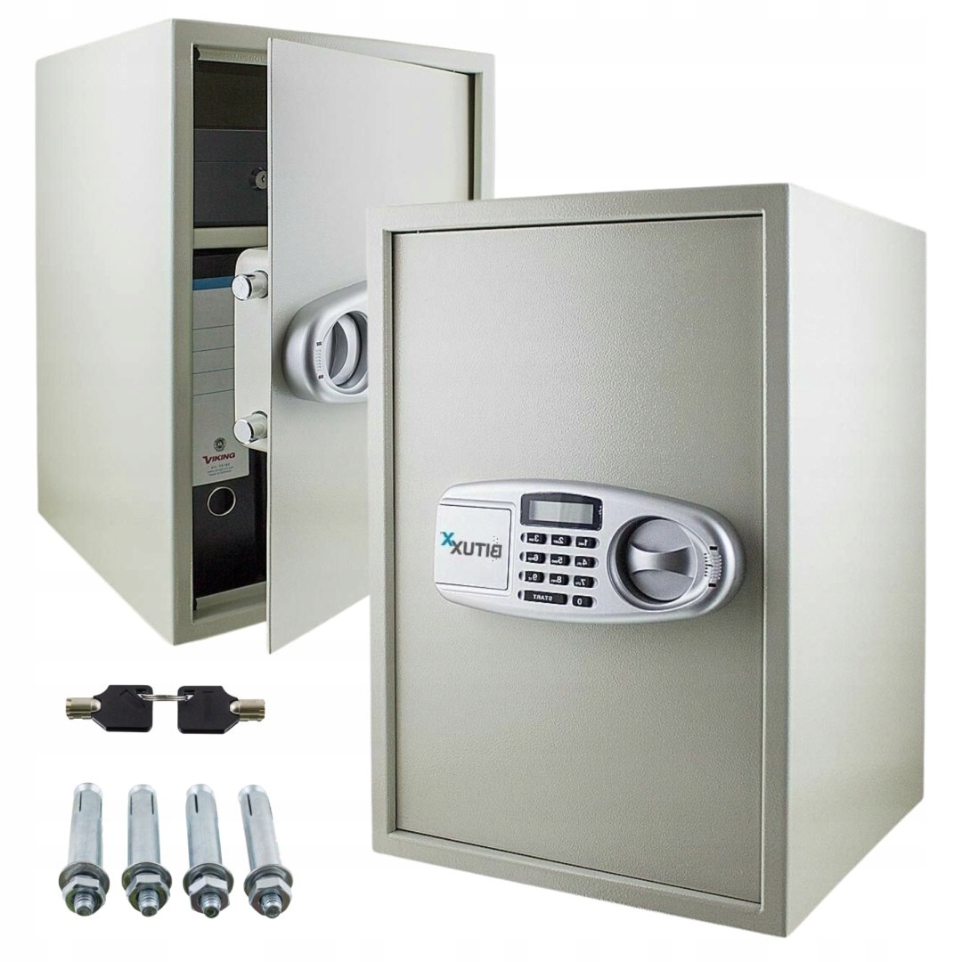 Sejf elektroniczny 52cm jasnoszary domowy zamek szyfrowy klucz awaryjny