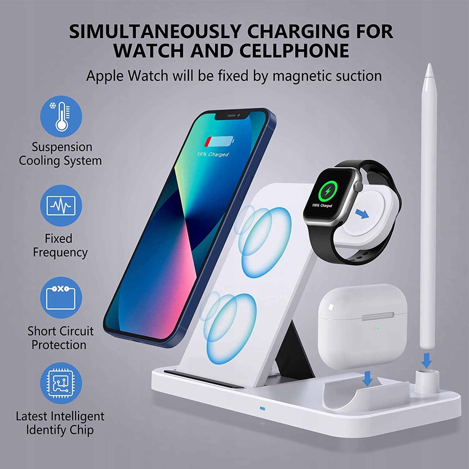 ŁADOWARKA INDUKCYJNA APPLE 4W1 IPHONE/IWATCH/PODS Złącza USB typ C