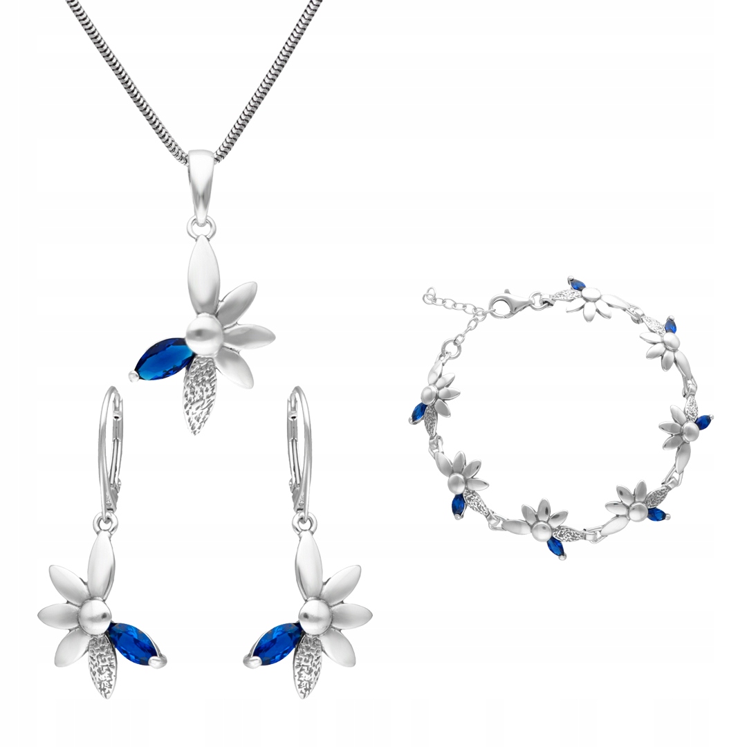 Komplet květin se safírovým zirkonem stříbro