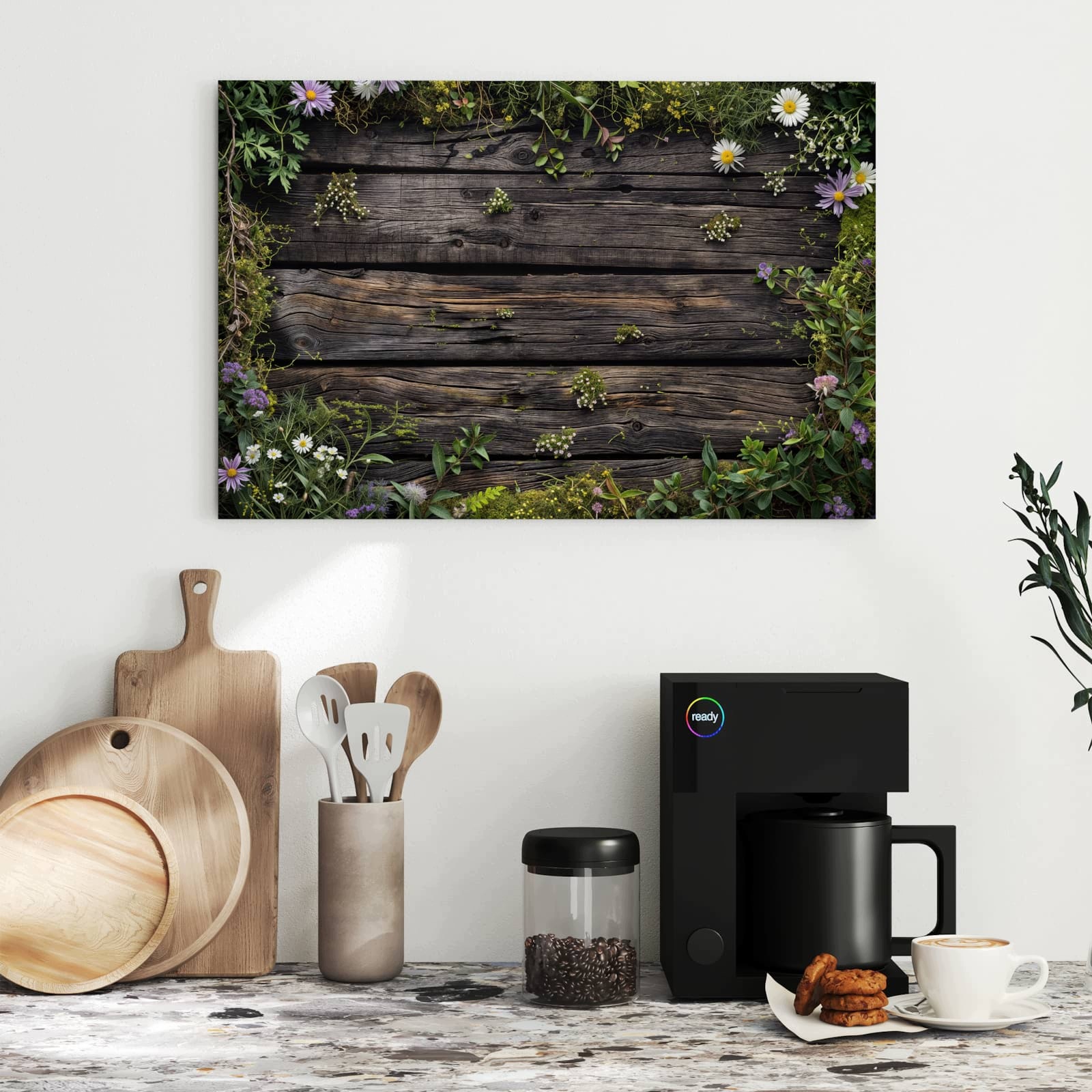 Magnetická tabule Dřevo Květiny 60 × 40 cm