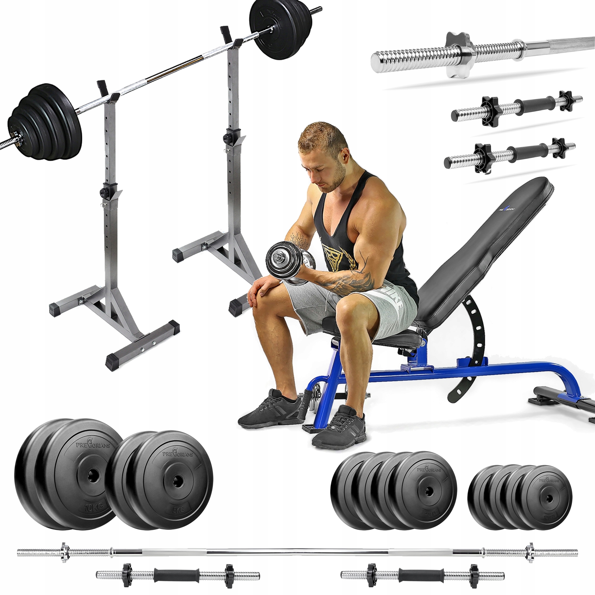 ZESTAW DO ĆWICZEŃ 89kg ZESTAW KULTURYSTYCZNY ŁAWKA SZTANGA STOJAK HANTLE