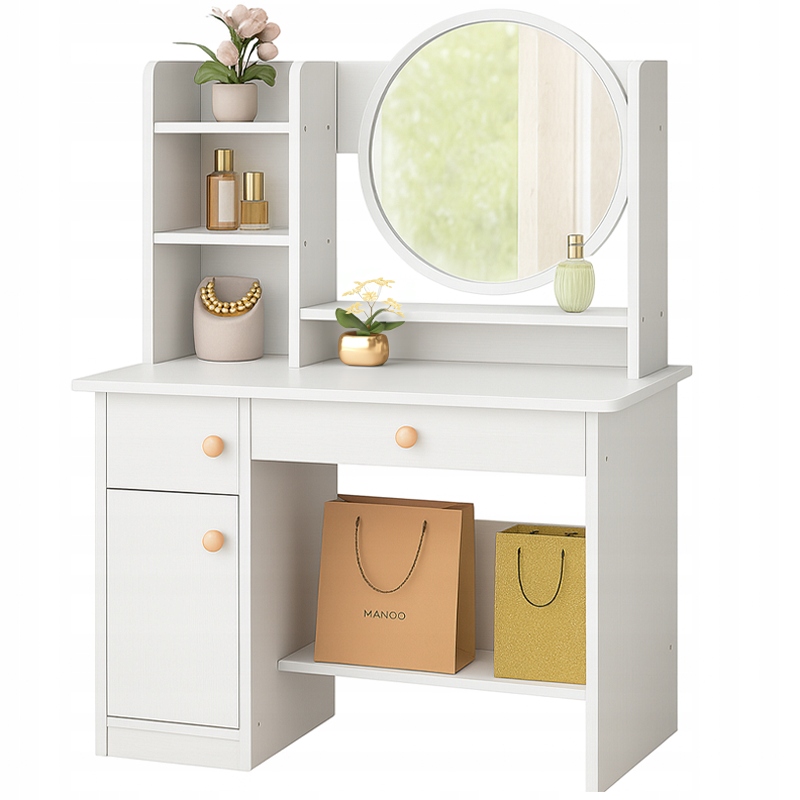 Toaletný Stolík S Zrkadlom A Zásuvkami, Biely, Na Líčenie, Glamour, Škandinávsky Štýl
