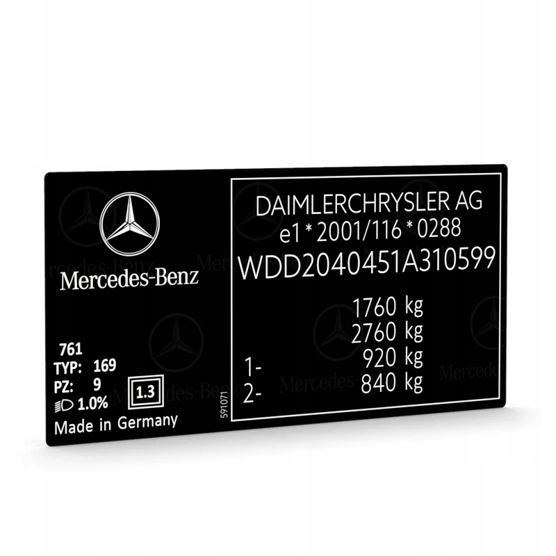 MERCEDES-BENZ TABLICZKA NAKLEJKA ZNAMIONOWA VIN
