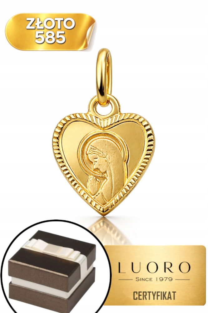 Medailon Zlatý 585 14K Matka Boží Modlící Se V Srdci 15 MM Elegantní