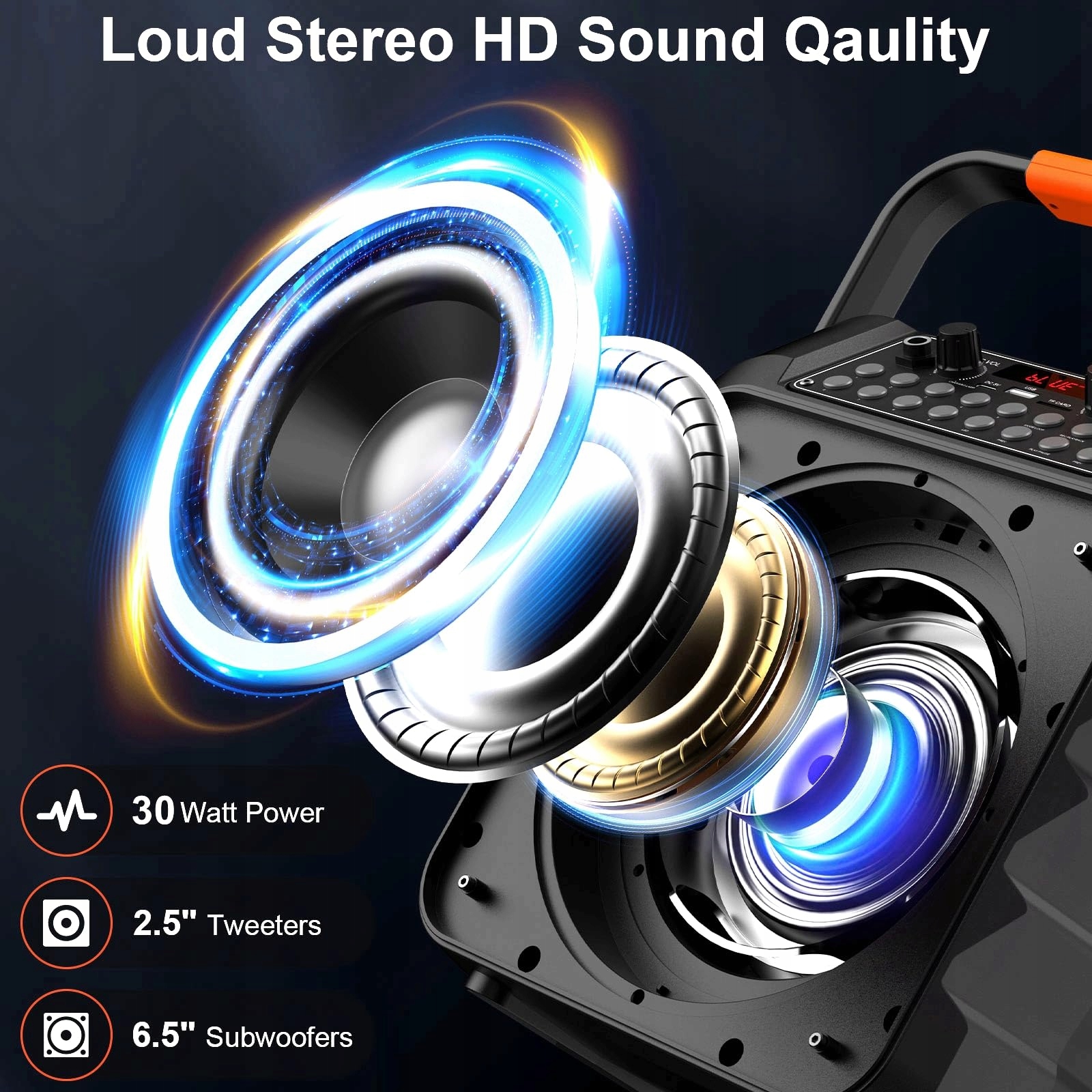 HWWR Karaoke Zestaw Z 2 Bezprzewodowymi Mikrofonami RGB Światła Partybox — miniatura 2
