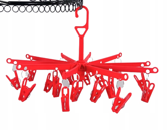 

Wieszak suszarka na bieliznę z klipsami Czerwona