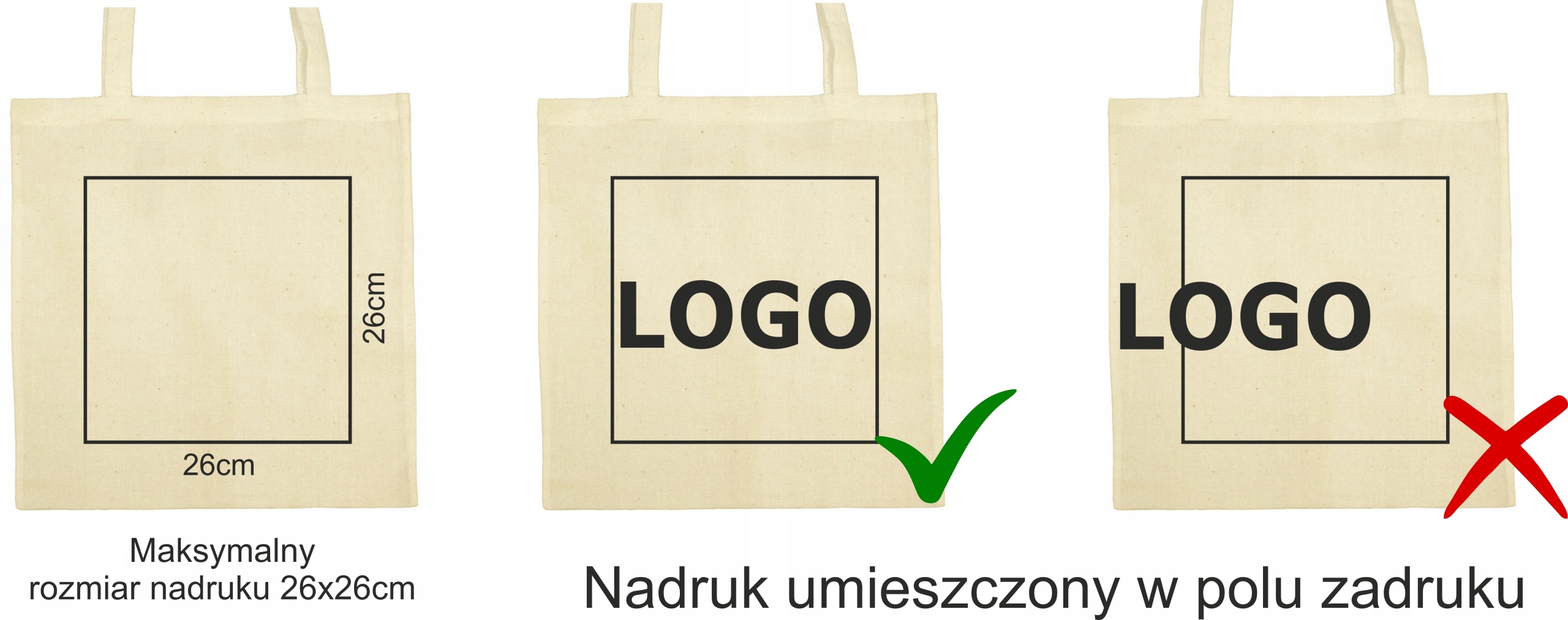 TORBA BAWEŁNIANA Z NADRUKIEM LOGO DŁ. UCHO 50 szt Wysokość 40 cm