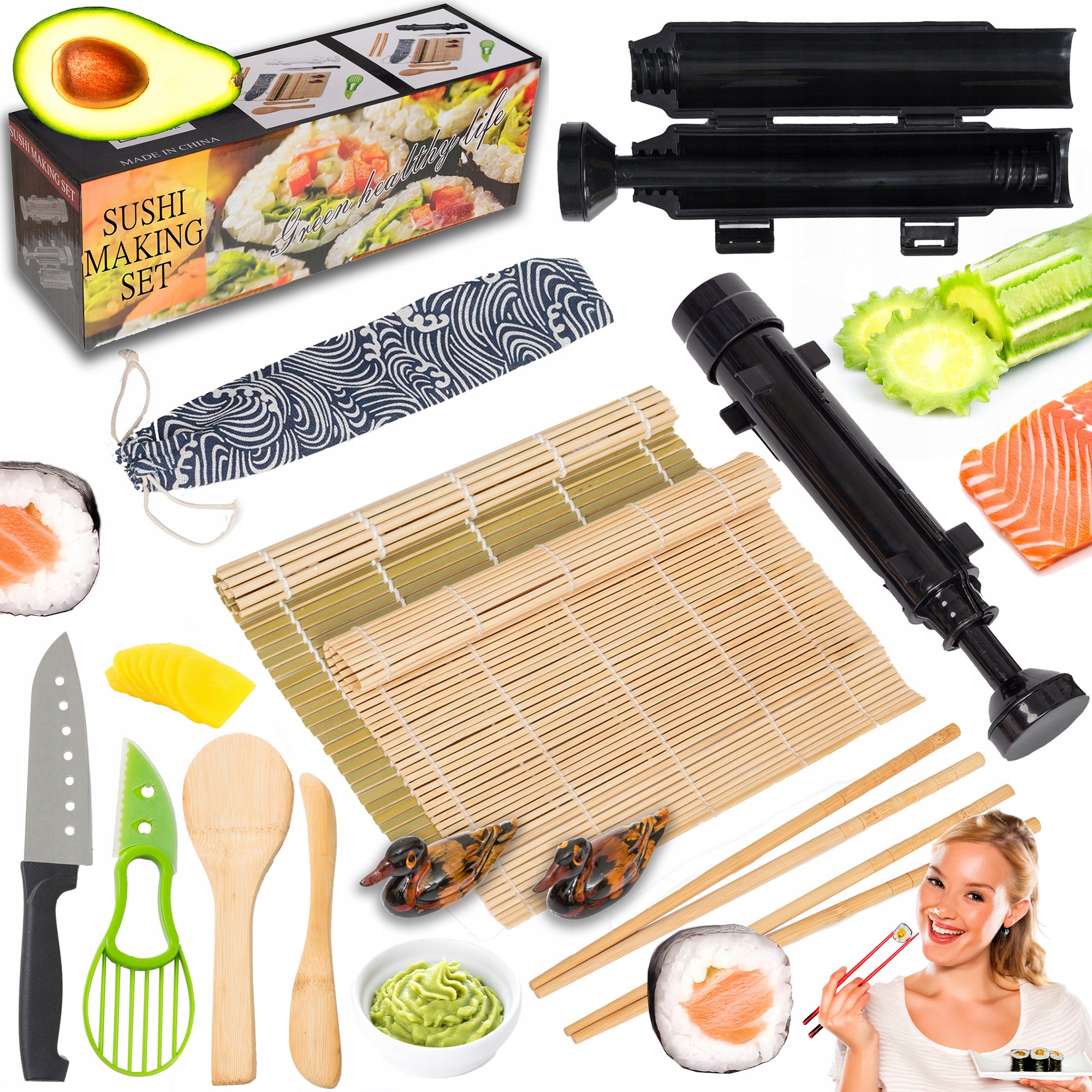 НАБОР ДЛЯ ПРИГОТОВЛЕНИЯ СУШИ С РОЛИКОВЫМ КОВРИКОМ АКСЕССУАРЫ ДЛЯ СУШИ БАЗУКА