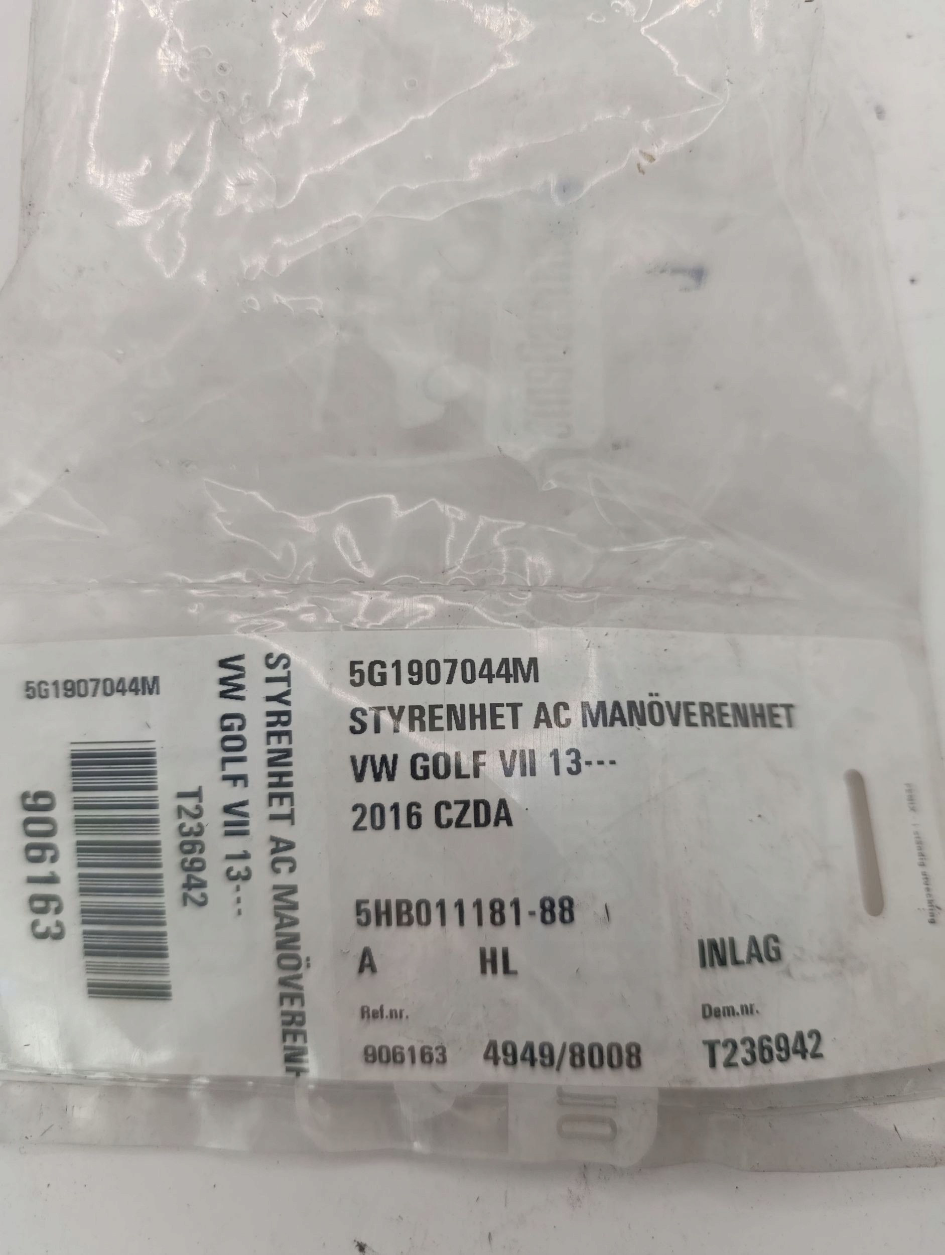 Volkswagen Golf VII Unite commande clima 5G1907044M