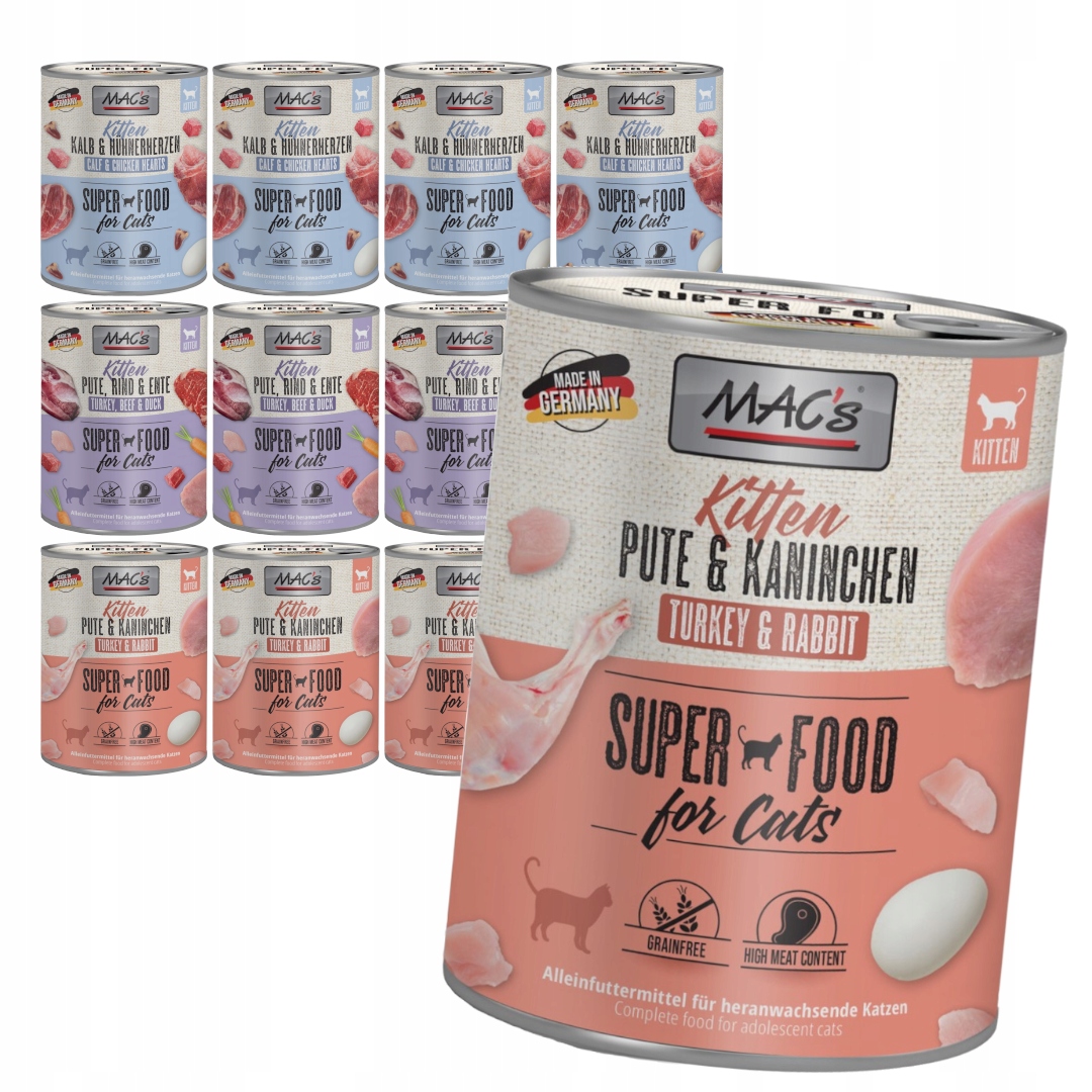 Levně MAC's Kitten 12x800g Bezobilné Vlhké Krmivo pro koťata Mix 3 příchutí