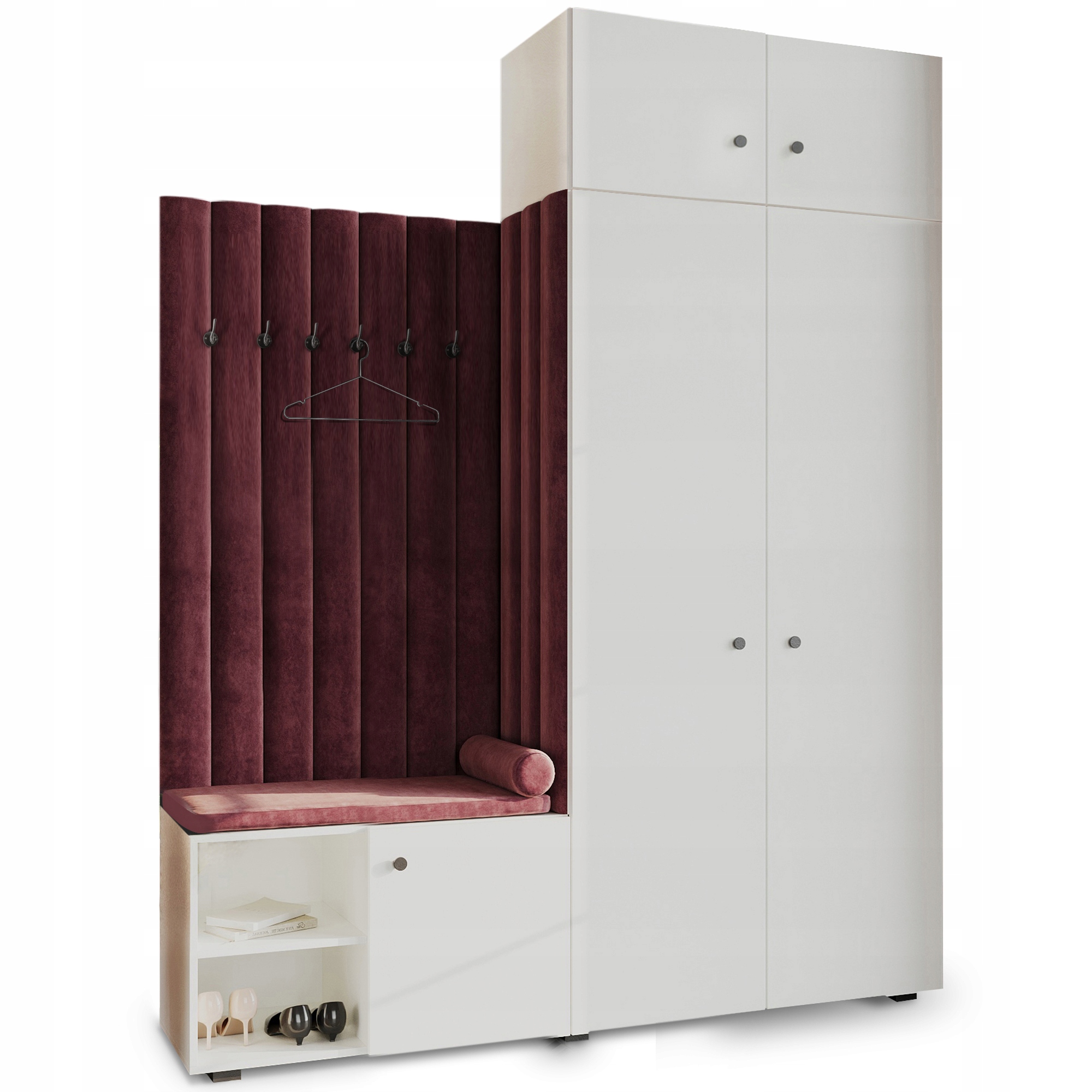 Šatní skříň do předsíně Aria, bílá barva s čalouněným nástavcem Cloud 68