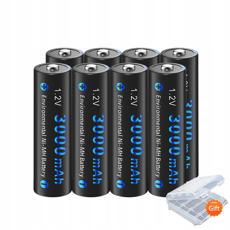 8 ks Aa dobíjecích baterií 1,2V Ni-MH 2A 3000mAh pro hračky a fotoaparáty, s krabičkou