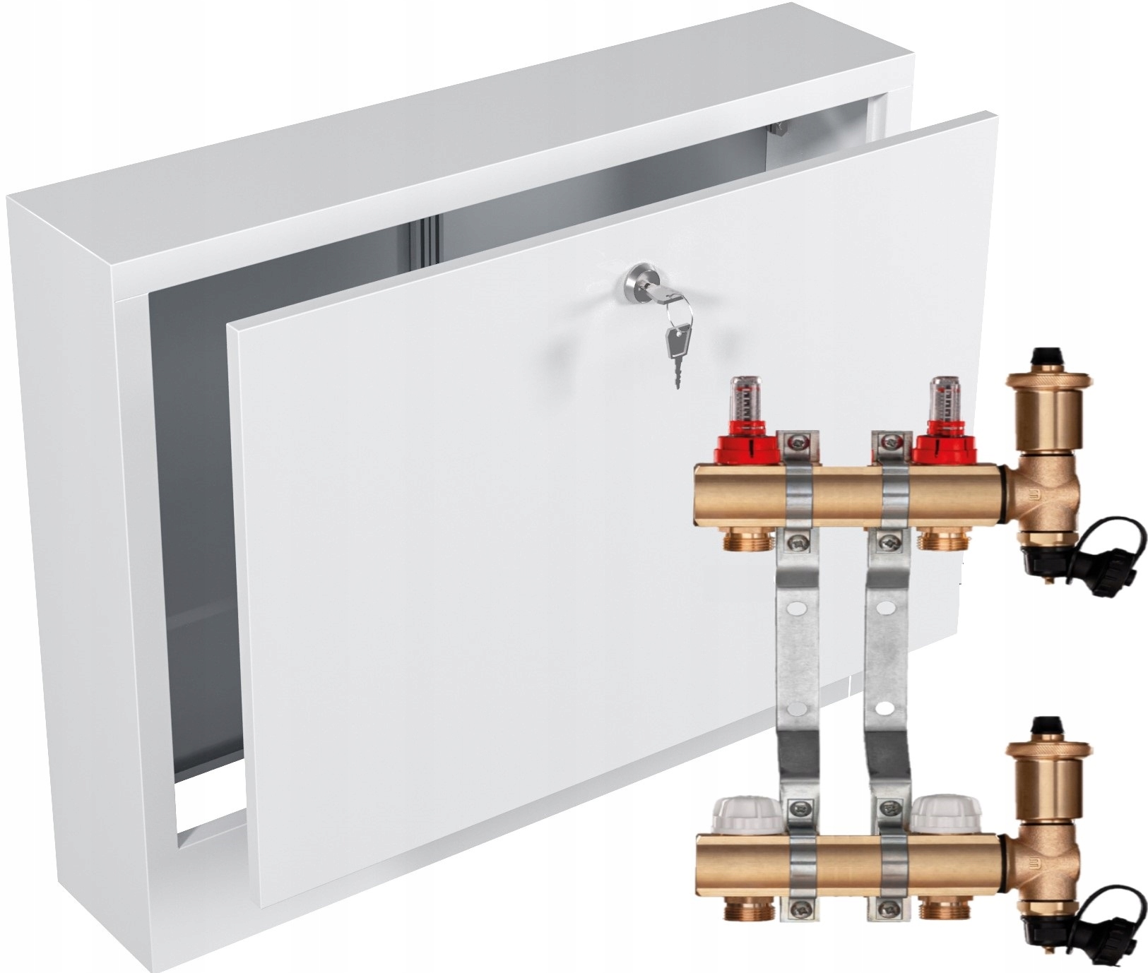 Mosazný rozdělovač pro podlahové topení 2 sekce Nástěnná Skříňka