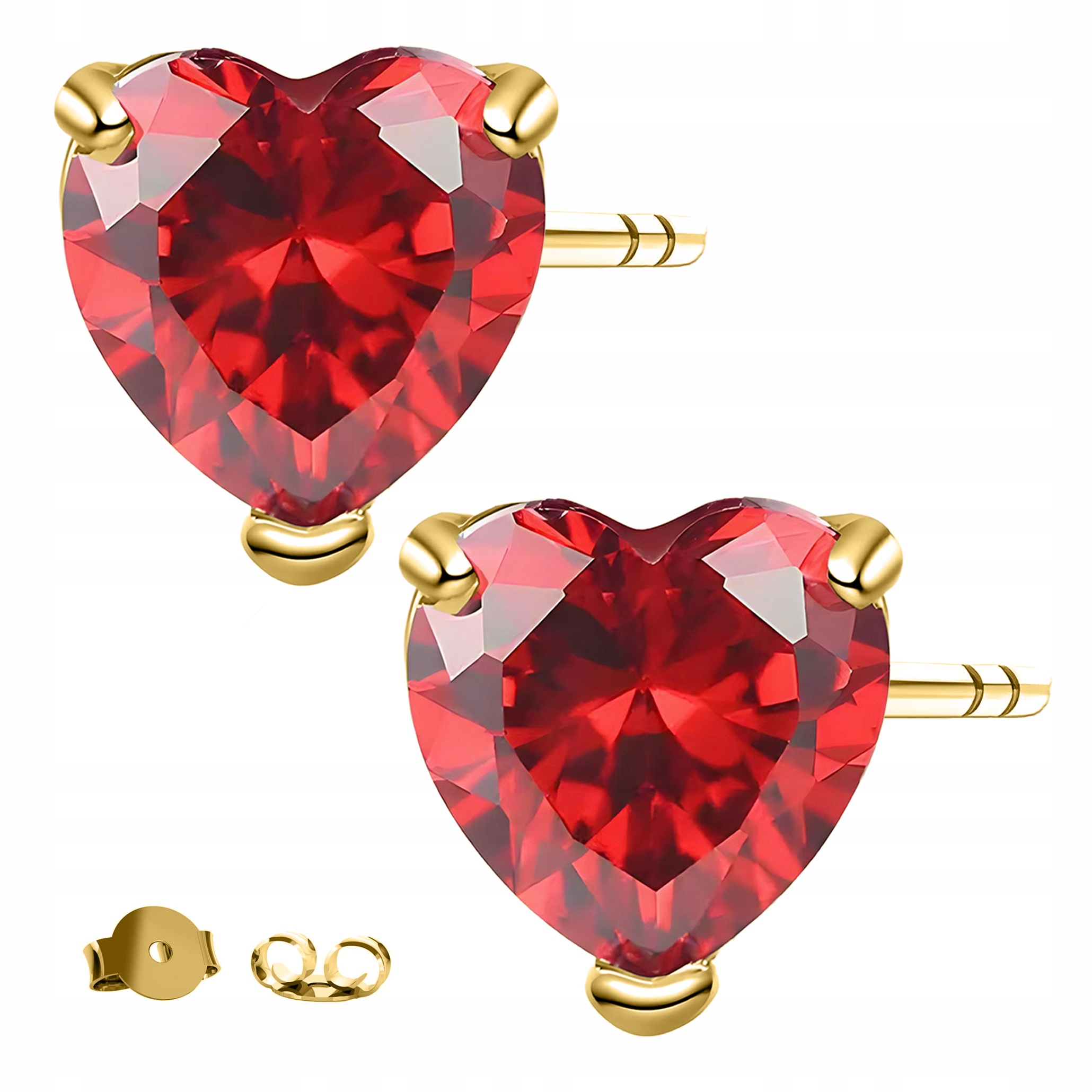 Zlaté Náušnice Červená Srdce na Puzetě se Zirkony, Velké Zirkony s925