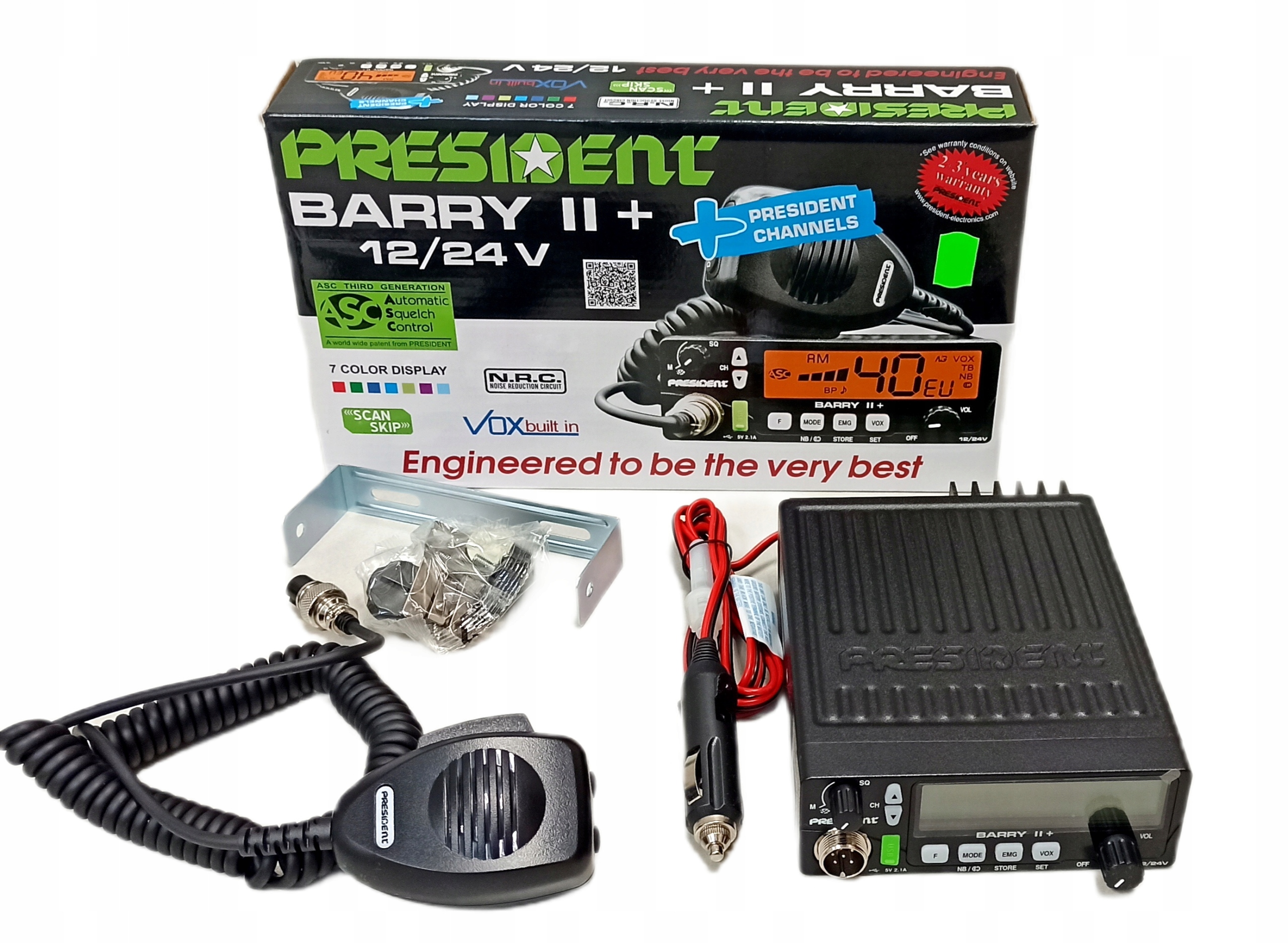 Plus Radio President Barry II 12V/24V Usb Vox Asc Zalutowany Wtyk!