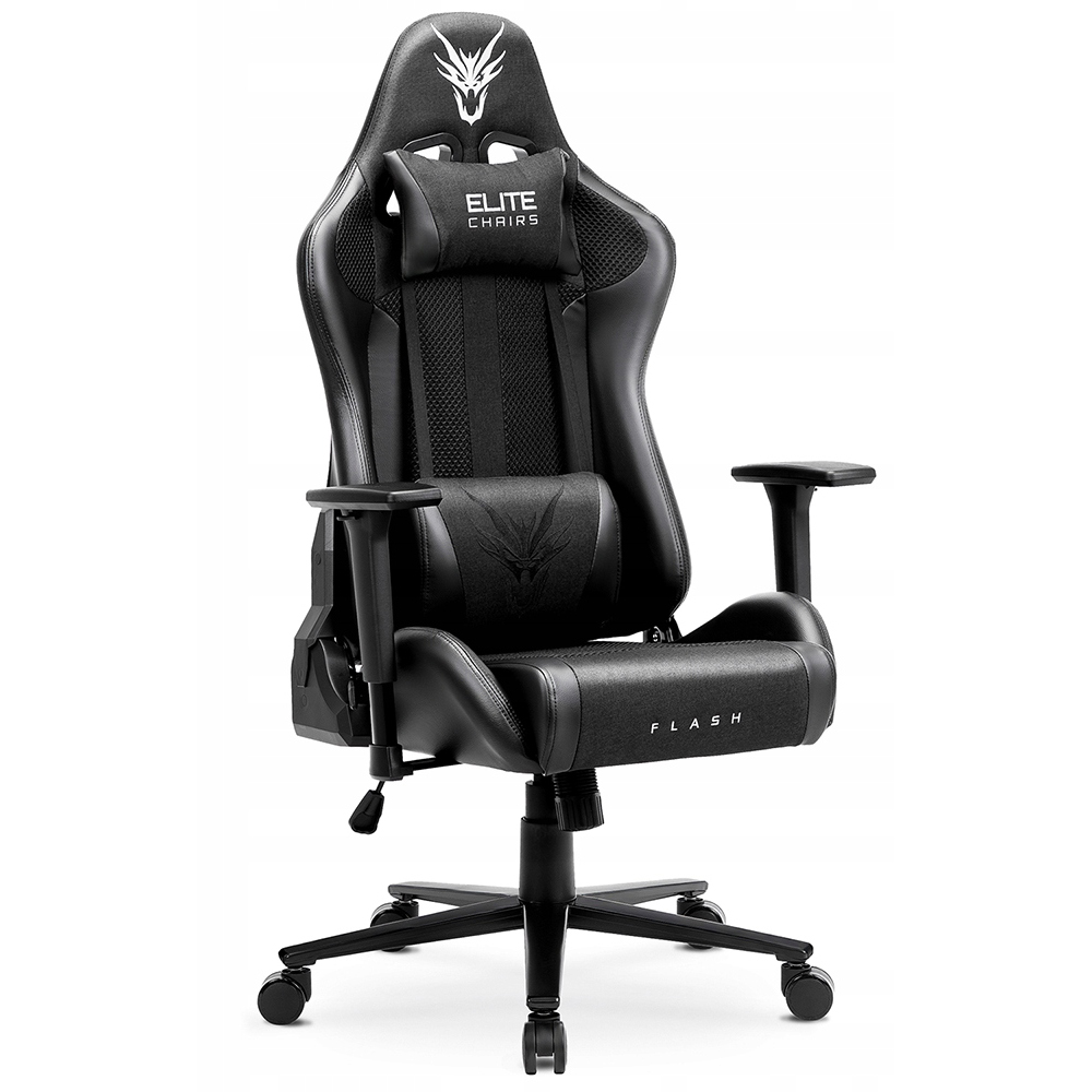 Herní křeslo Otočné Ergonomické Křeslo Ekokůže Látka Černá Flash