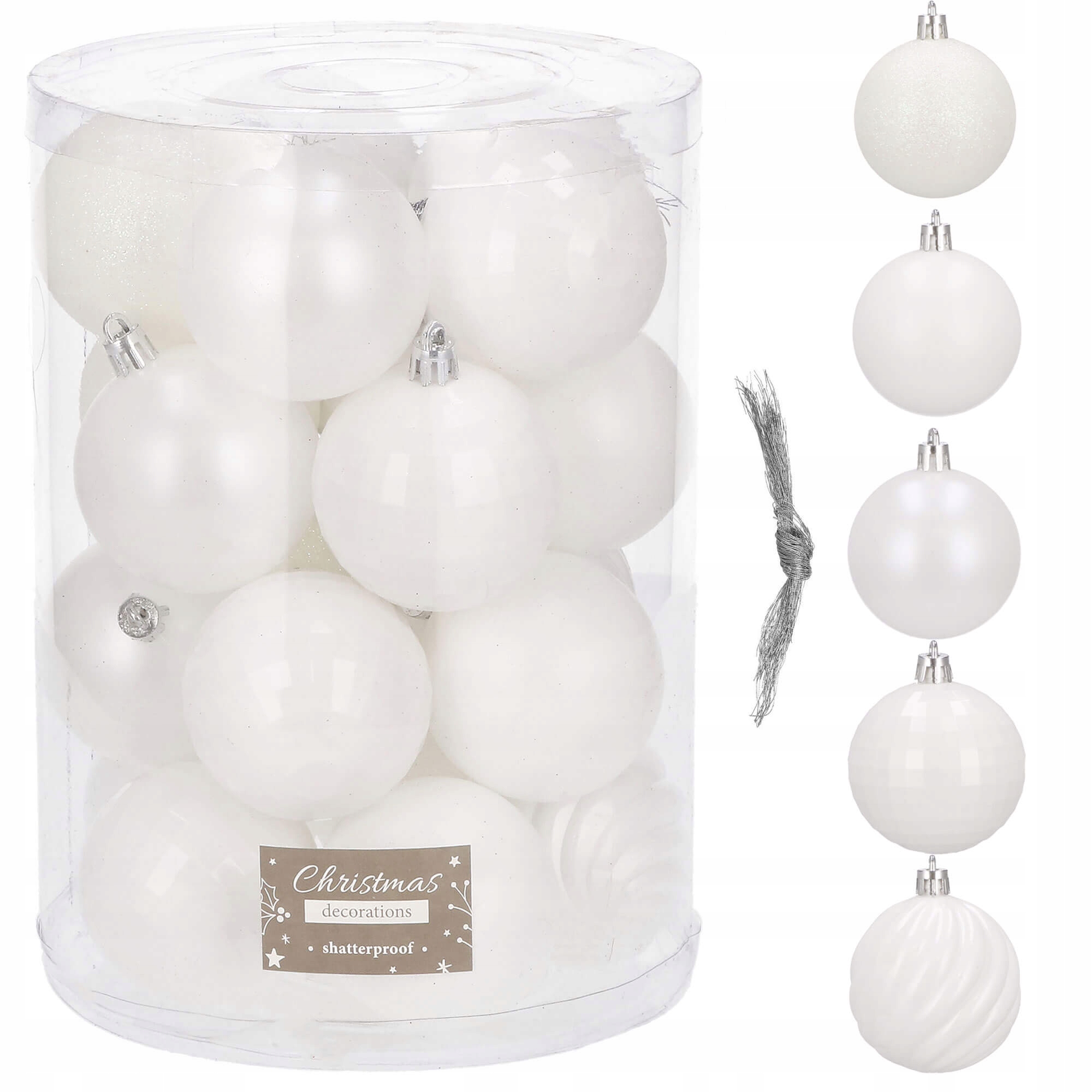 

Białe bombki choinkowe 6cm 20 szt. mix wzorów