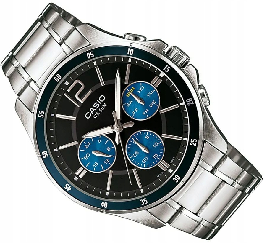 Elegantní Pánské Hodinky MTP-1374PD-2AVEF S Multi-datem Černé Ocelové 44 mm