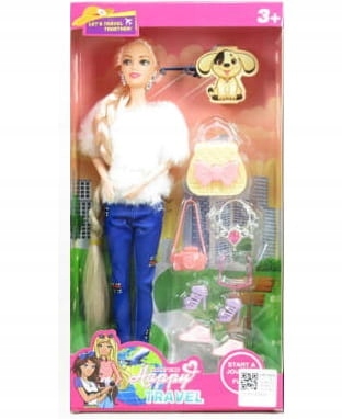 LALKA MODELKA W SWETERKU + TOREBKA I AKCESORIA