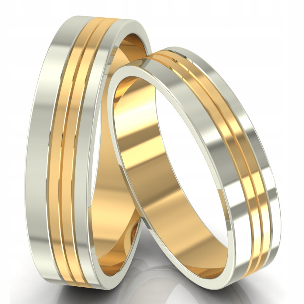 DWUKOLOROWE OBRĄCZKI 5mm BIAŁE ZŁOTO 585 GRAWER