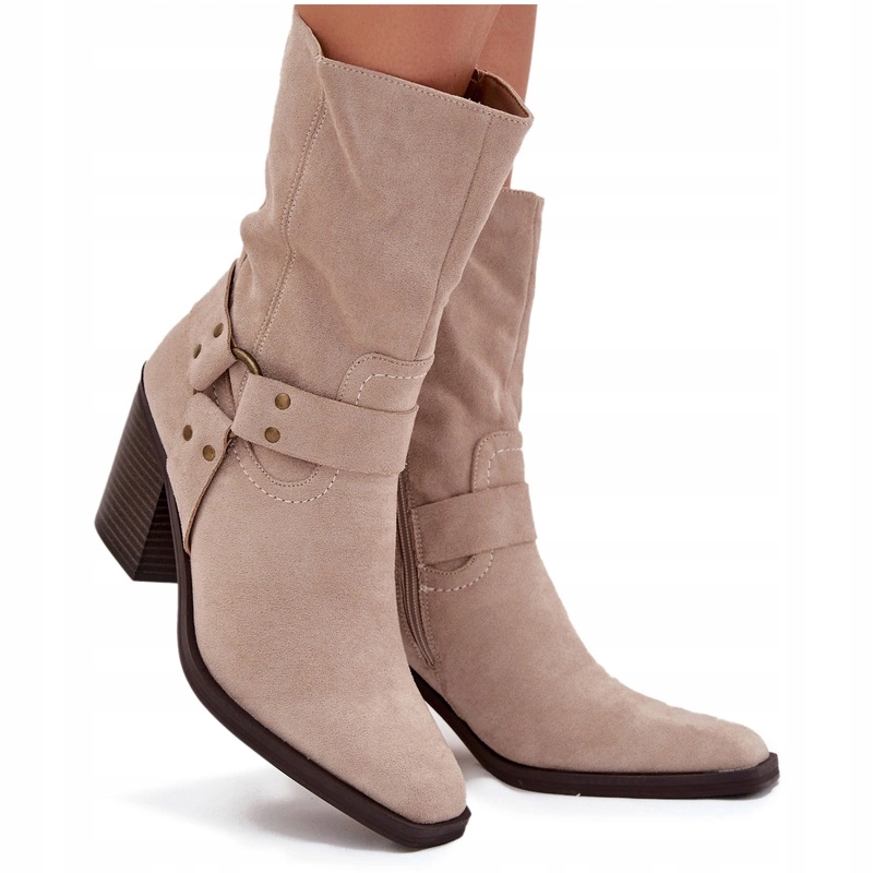 Dámské Kotníkové Boty Zateplené Zipem A Ozdobným Detailem Eko Semiš Béžové 38