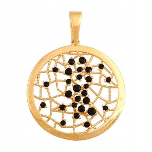 Dámský přívěsek ze zlata 585 kulatý, ažurový s černými zirkony, módní