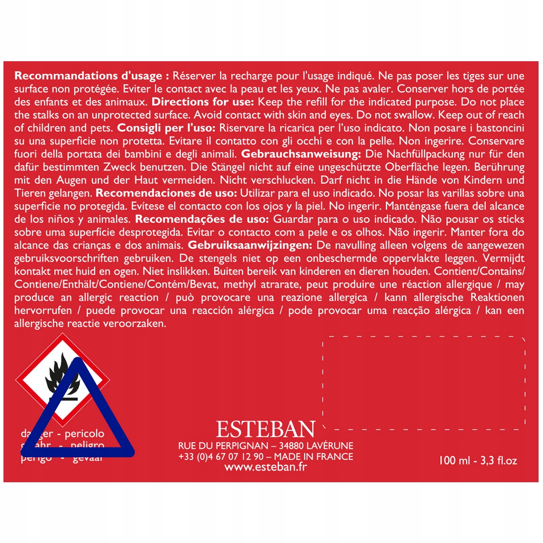 DYFUZOR ZAPACHOWY 100 ml Around the fireplace Esteban Rodzaj dyfuzor z patyczkiem