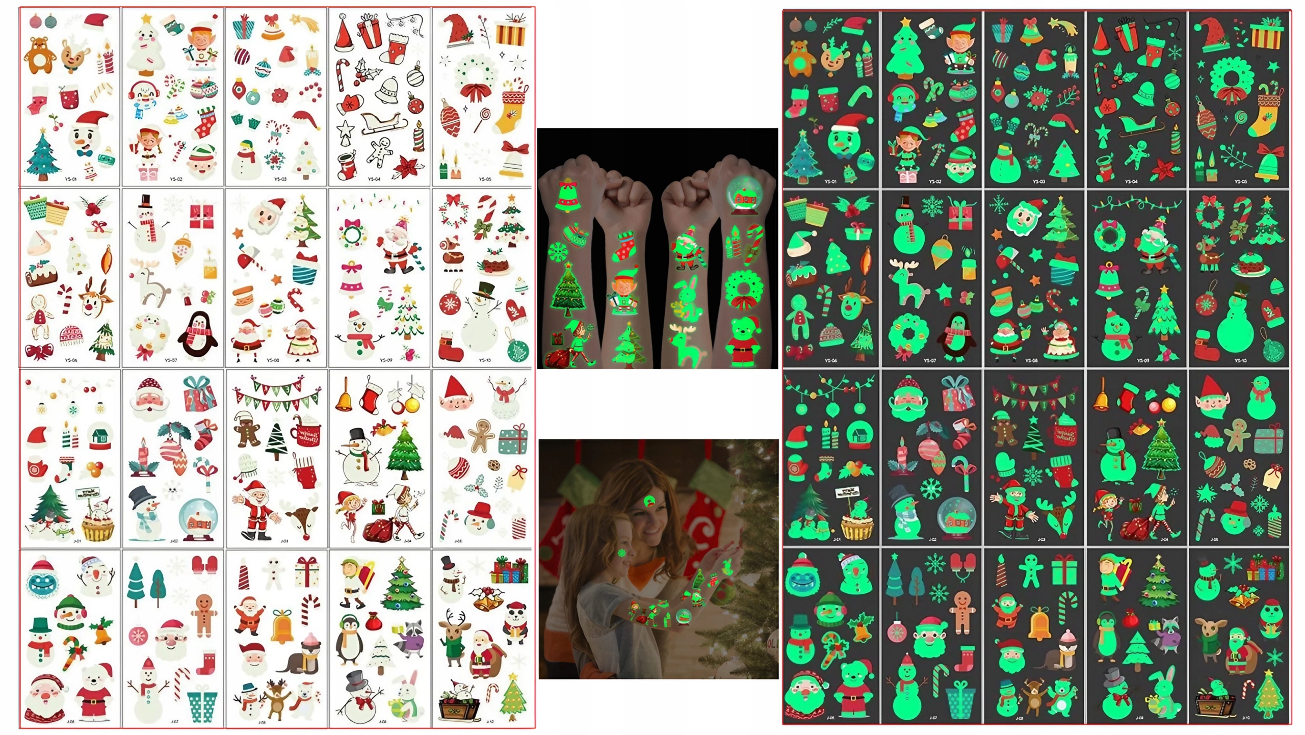 TATUAŻE DLA DZIECI ZMYWALNE ŚWIĄTECZENE ŚWIECĄCE BOŻE NARODZENIE MIKOŁAJKI Płeć chłopcy dziewczynki unisex
