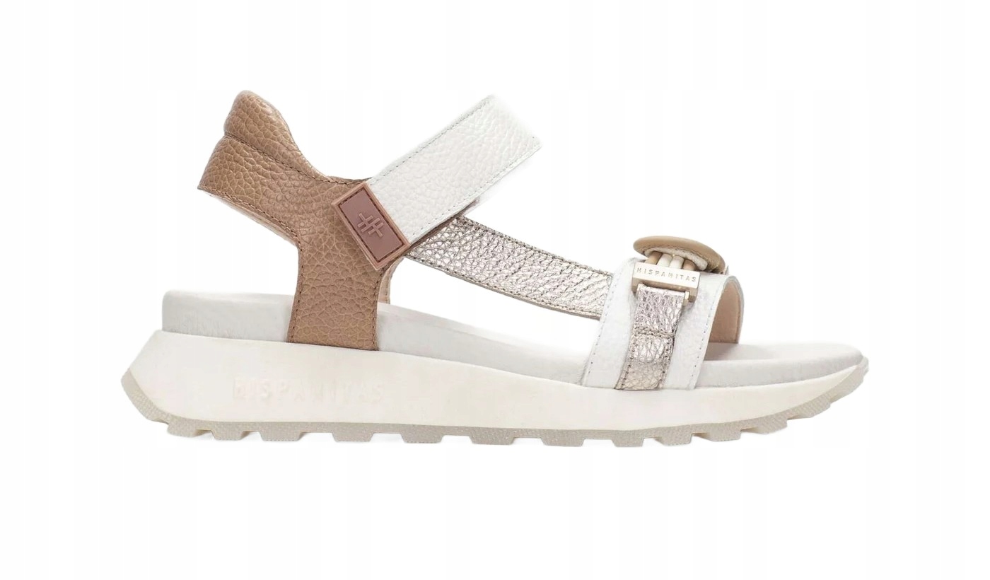 Bílé dámské kožené sandály s pletenou ozdobou Hispanitas CHV264679 r38