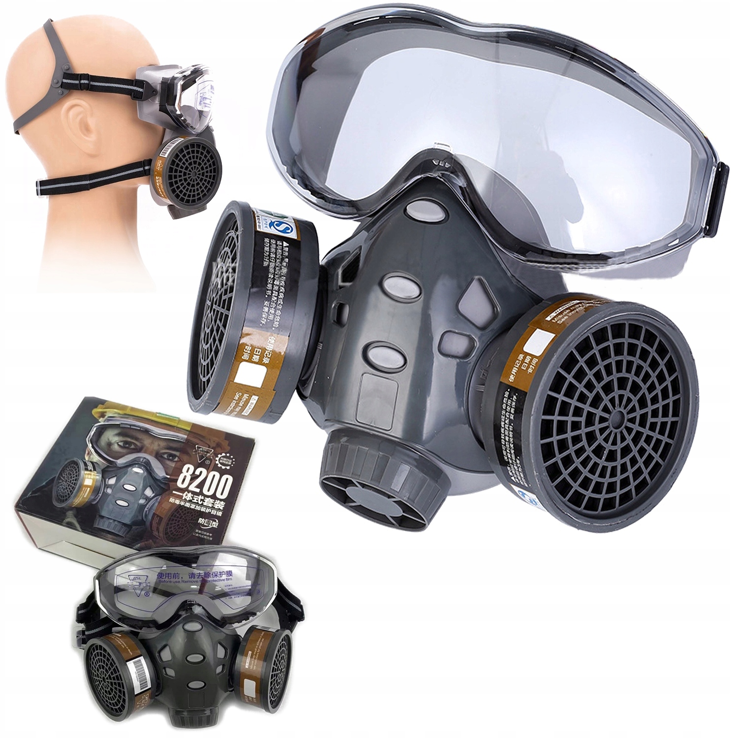 MASKA OCHRONNA GAZOWA PÓŁMASKA 8201 Z FILTREM I PRZECIWPYŁOWA 2W1 + OKULARY Kod producenta MASKA OCHRONNA