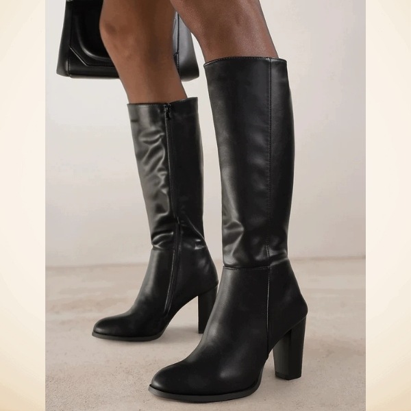 Černé elegantní dámské kozačky na podpatku typu sloupek 2316B vel. 38