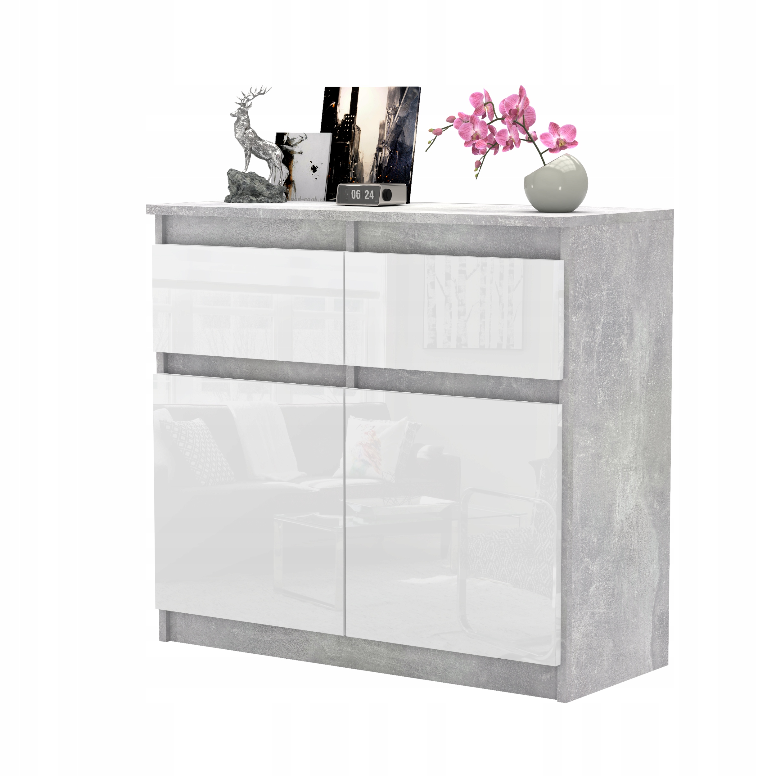 Komoda OLA szafka 80 cm 2 szuflady nowoczesna pojemna rtv POŁYSK system Kod producenta AZ_K80OLA_BM/BP