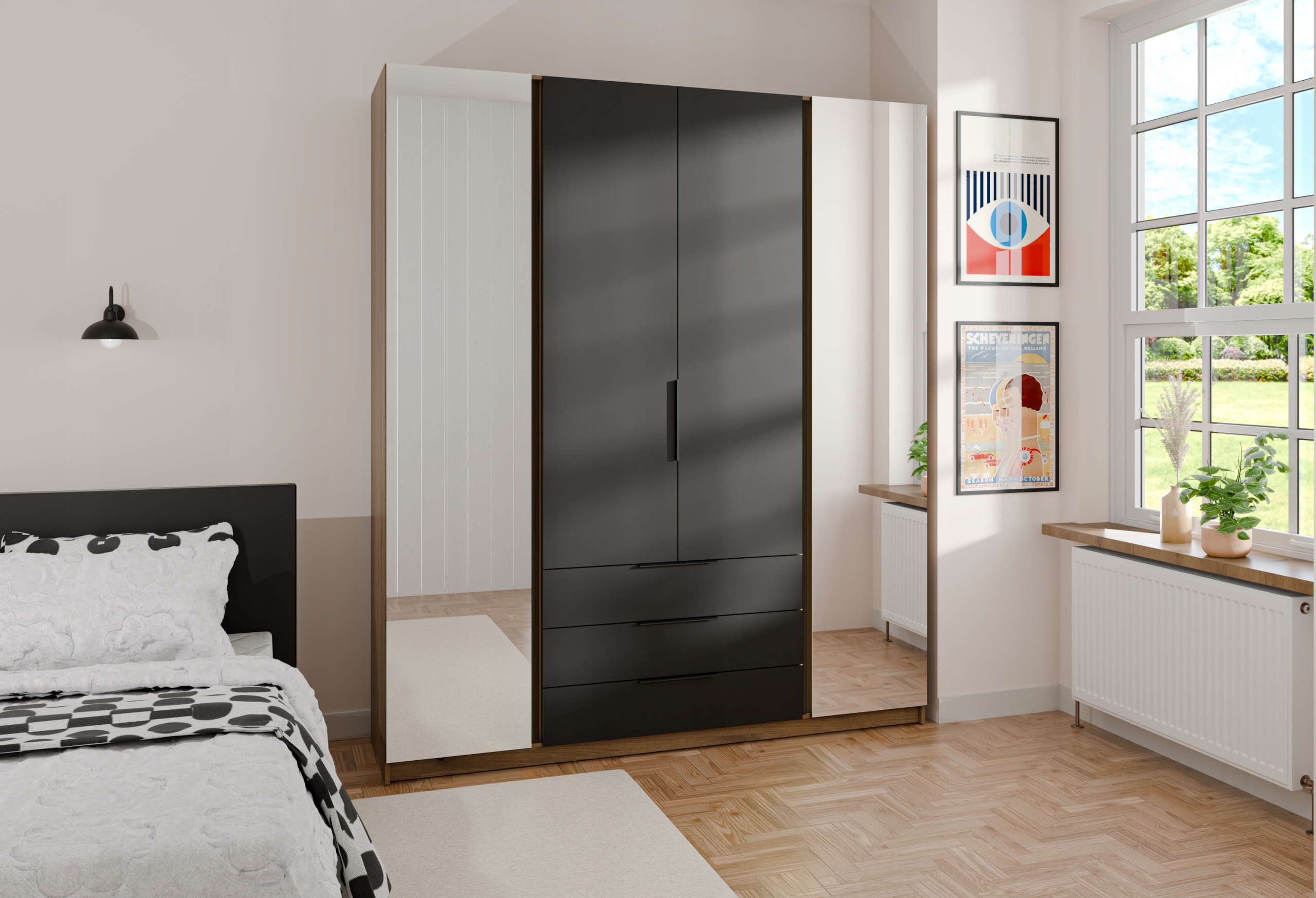 Moderní Elegantní velká prostorná Skříň Maja 2 Zrcadlo 2F 3S Dveře Zásuvky