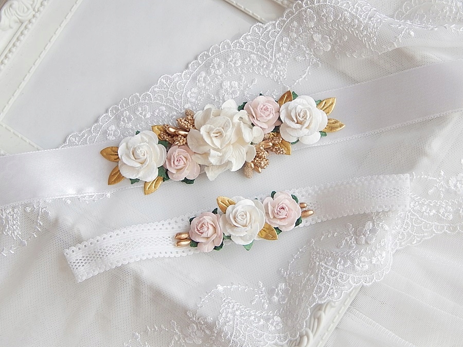 RÓŻANY Zestaw do chrztu OPASKA i PASEK do sukienki