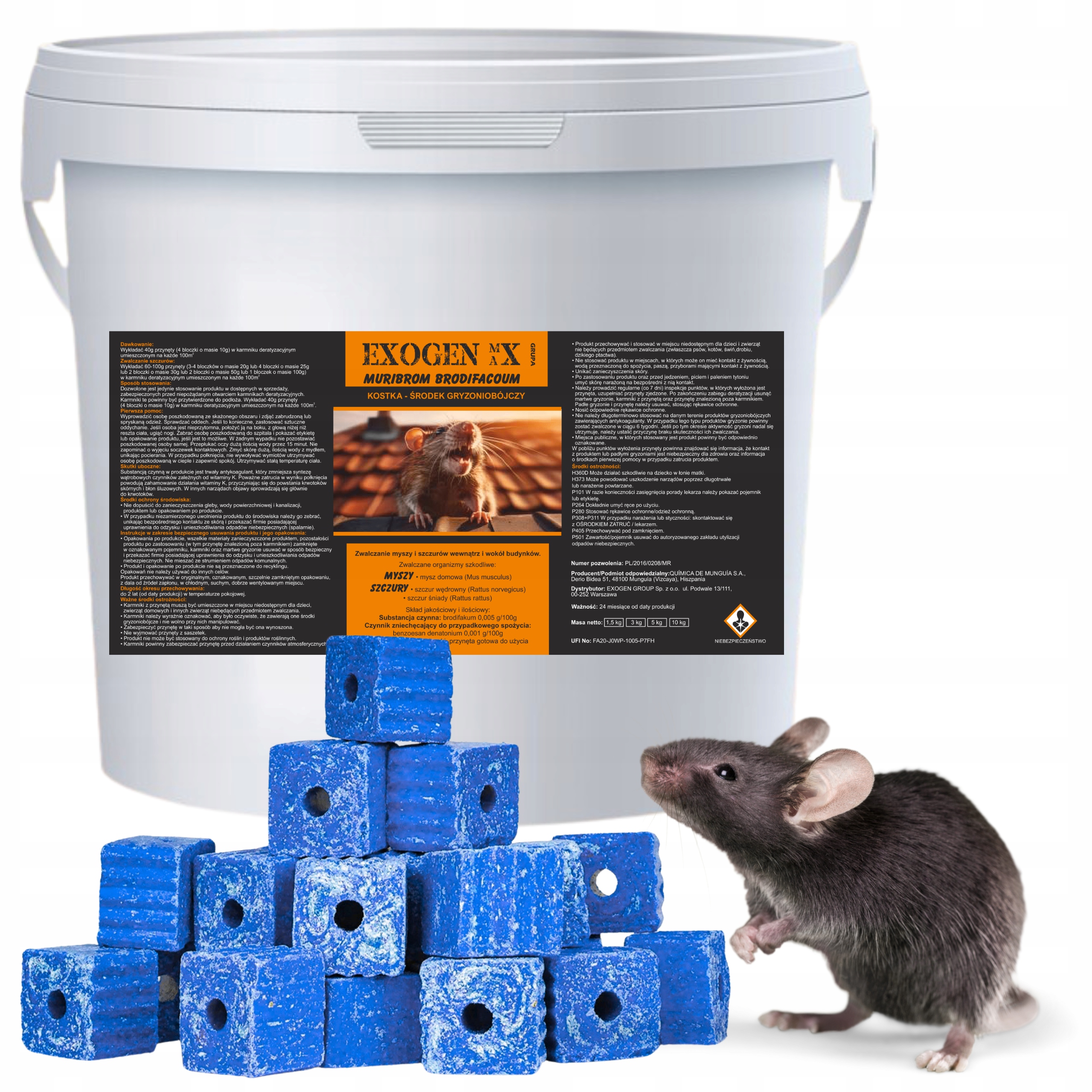 Silný jed proti krysám,hlodavcům Vosková Kostka 5 Kg ExogenMax Brodifakum