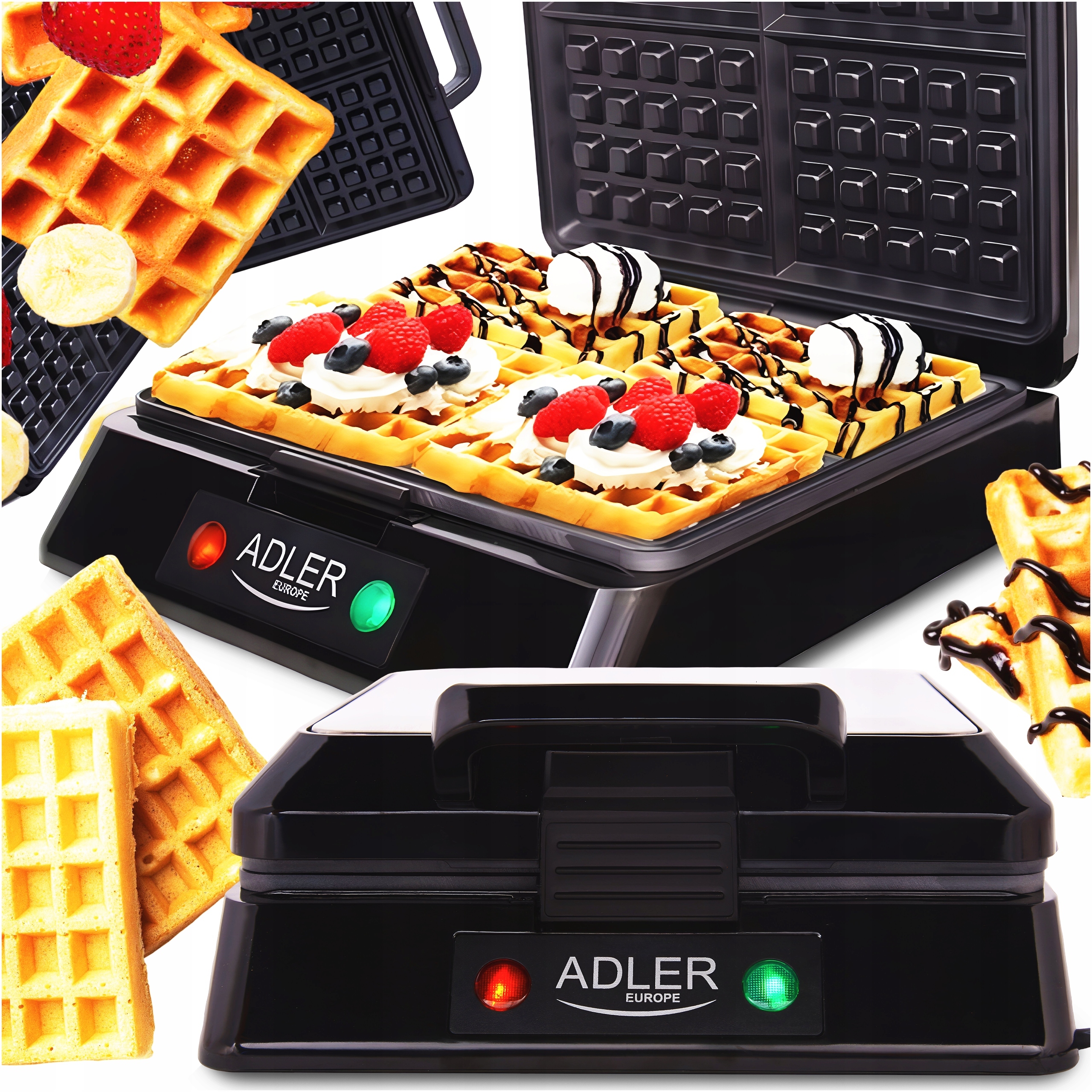 Gofrownica Mocna 4 Duże Gofry Chrupiące Puszyste XXL 1500W Adler Ad 3036