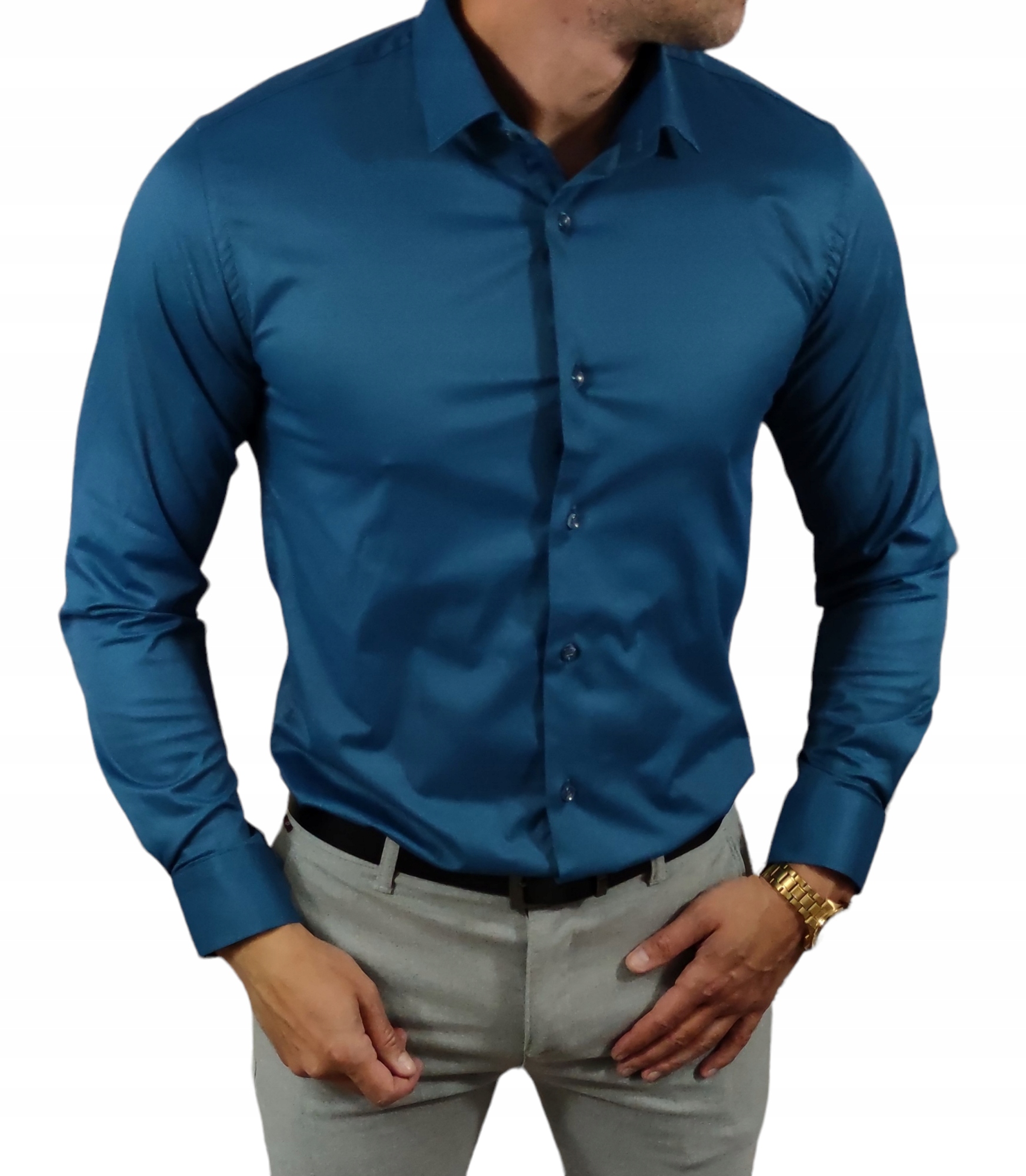 Klasická slim fit košile mořské barvy elegantní výška 175-182 cm ESP06