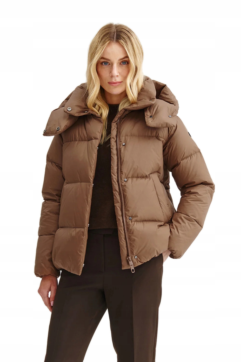 Dámská Krátká Péřová Prošívaná Bunda Hnědá S Kapucí Janbor M